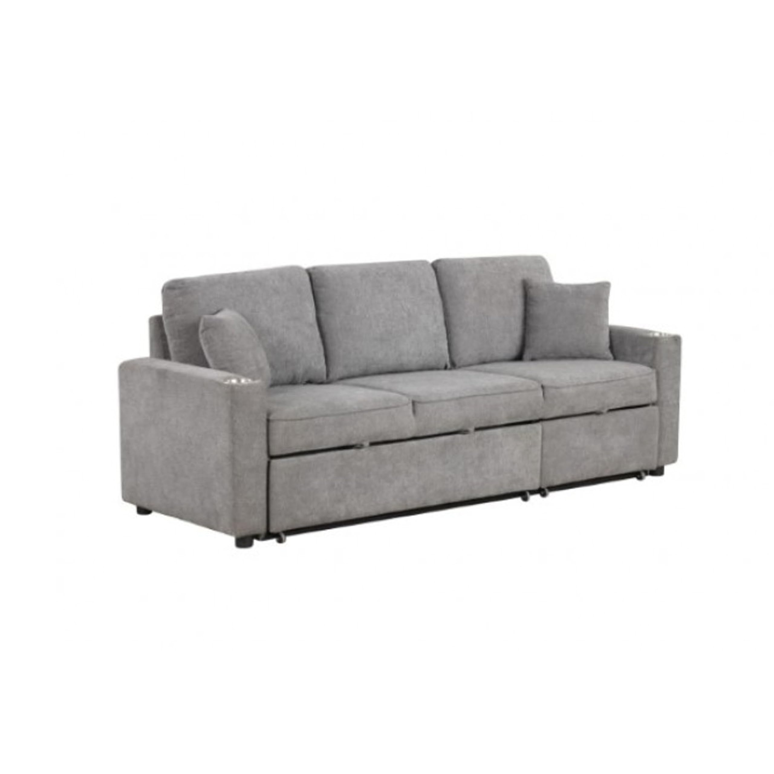 Dily Sleeper Sectional Sofa with Pull Out Bed and 2 Pillows, Gray