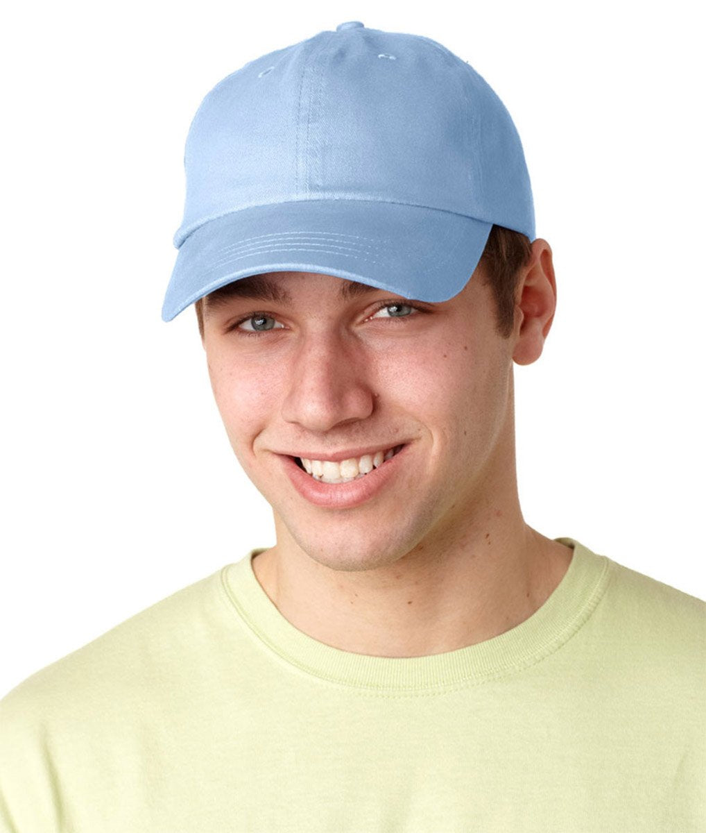 EB101 | ESSENTIALS BRUSHED TWILL- Brushed Cotton Twill, Six Panel, Low Profile, Unstructured Cap, Self-Fabric Closure with Antique Brass Slider- BABY BLUE