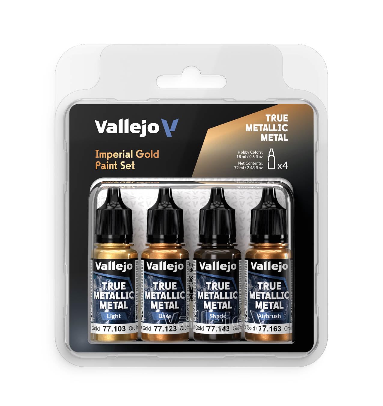 Vallejo - Imperial Gold Paint Set | True Metallic Metal | Acrylic Colors for Painting Metal Effects on Fantasy, Historical, and Wargaming Miniatures | BSL System | 4 Bottles x 18 ml (0.6 fl.oz.)