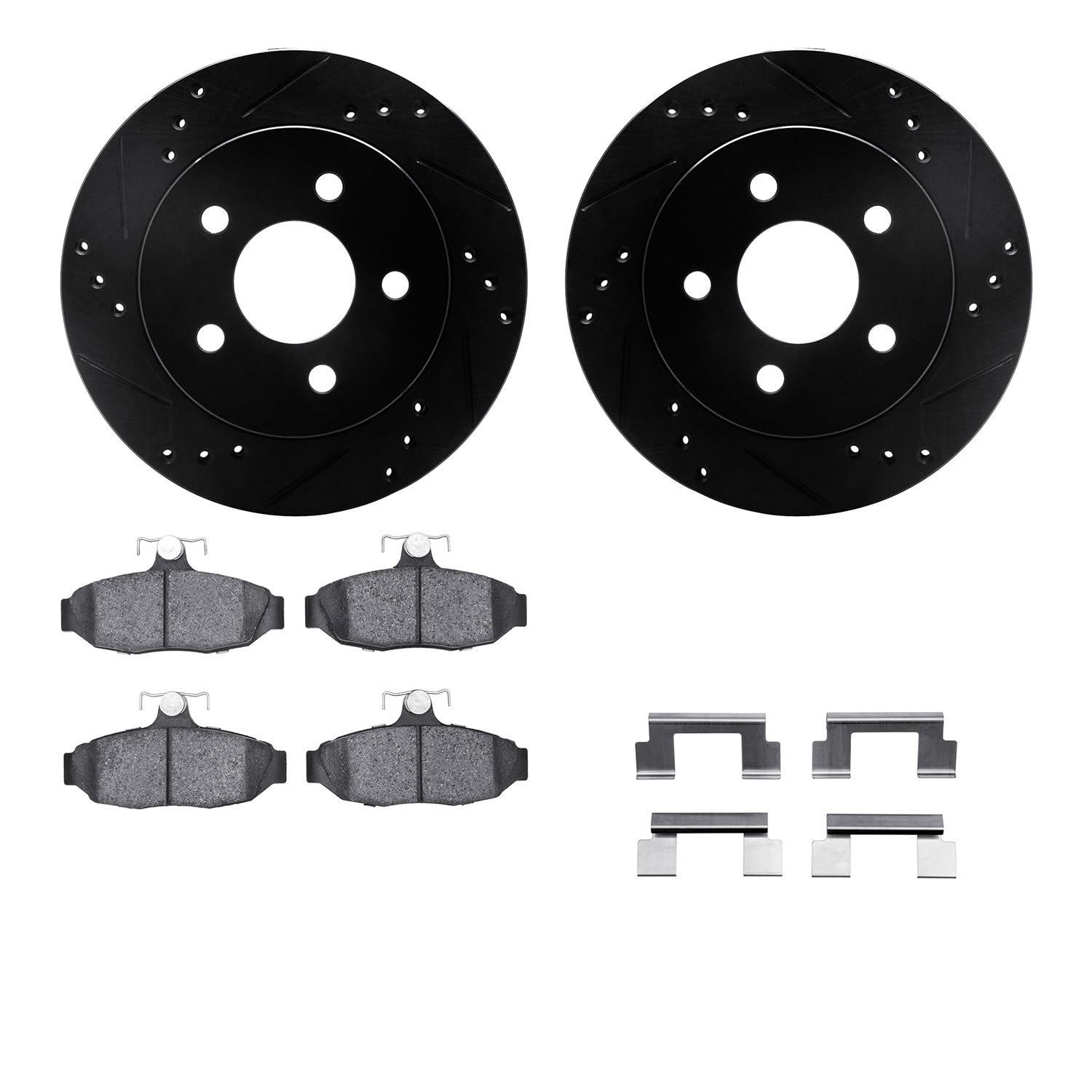 R1 Concepts Drilled and Slotted Black Disc Brake Rotor Set with Semi-Met Pads and Hardware WHYH1-54079