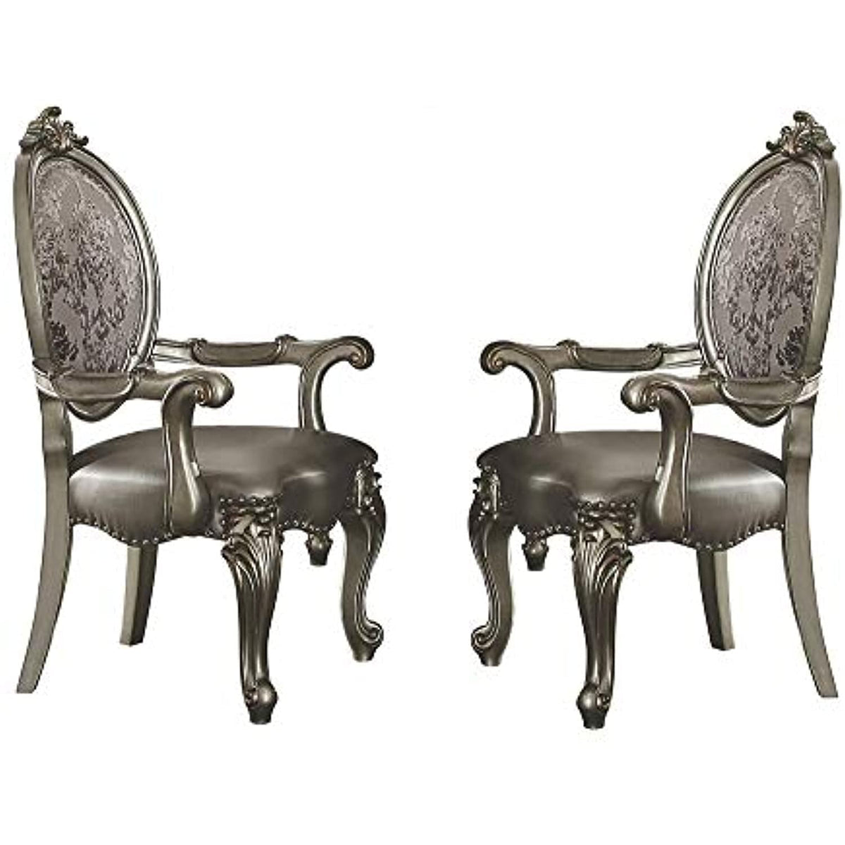 Acme Furniture Set Of 2 Arm Chairs With Nailhead Trim, Silver/Antique Platinum