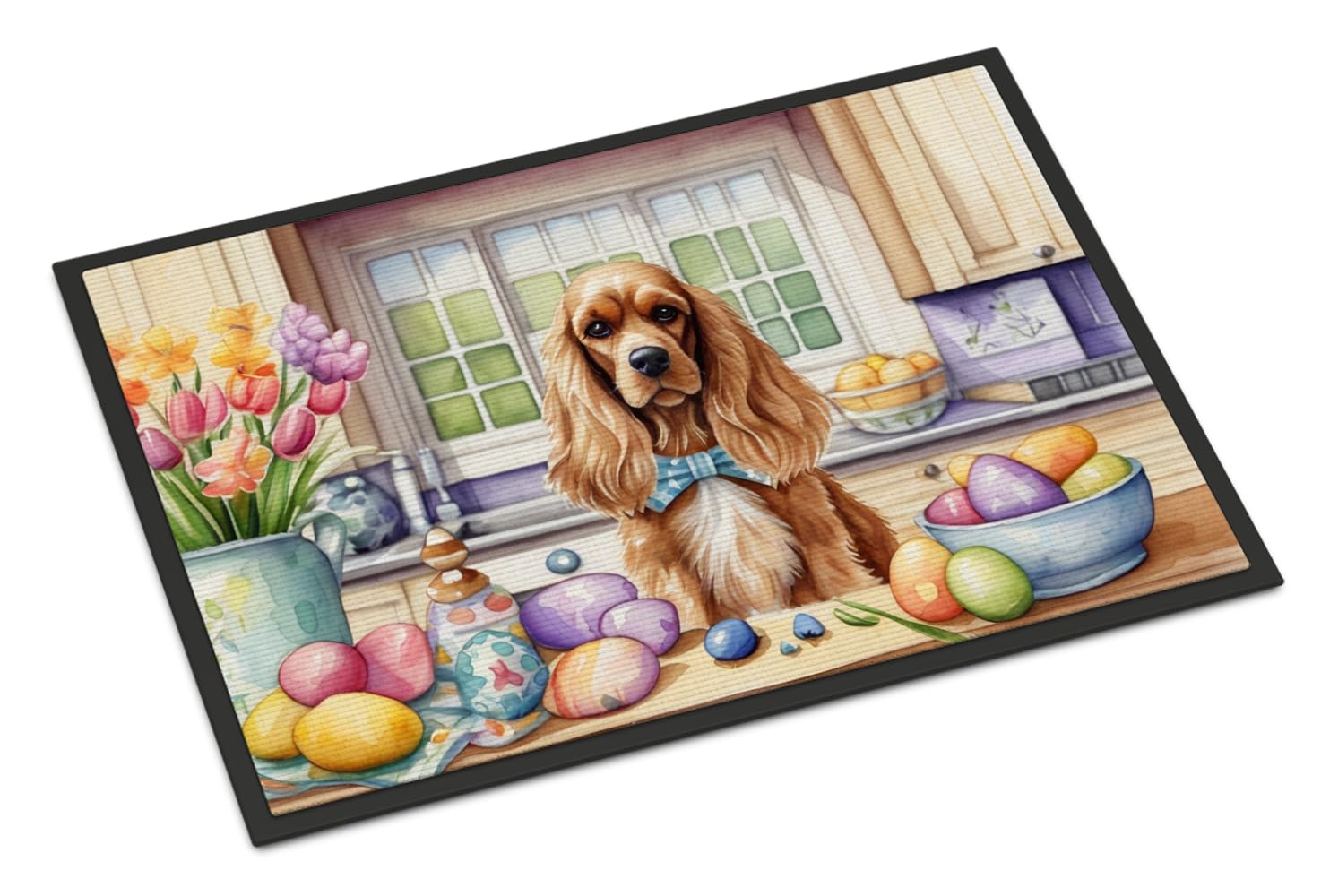Carolines Treasures DAC6794JMAT Decorating Easter Cocker Spaniel Doormat Front Door Mat Indoor Outdoor Rugs for Entryway, Non Slip Washable Low Pile, 24H X 36W