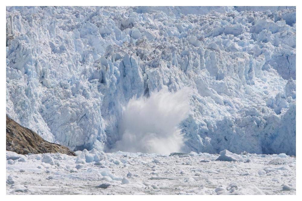 Glacial ice calving into the water, Sawyer Glacier, Tracy Arm Fjord, Alaska-Paper Art-50x34”