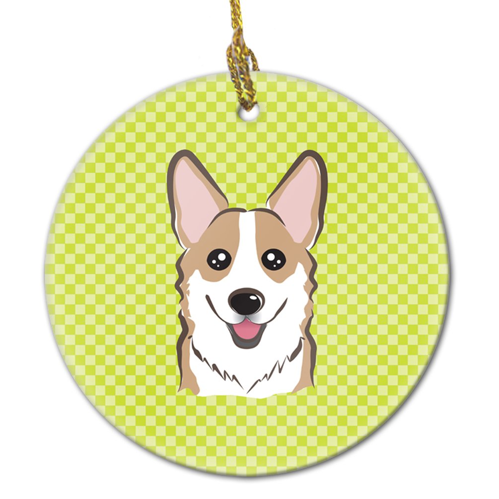 Checkerboard Lime Green Corgi Ceramic Ornament BB1315CO1