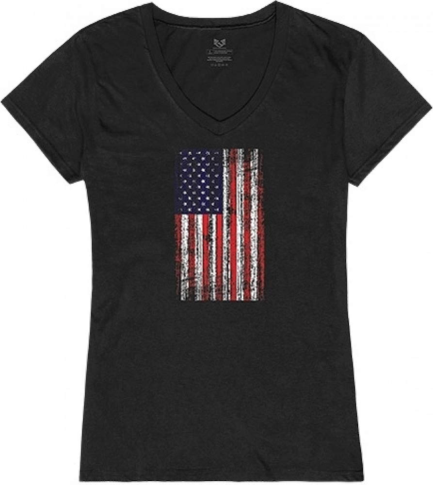 Graphic V-Neck, Distressed Flag,Black, S