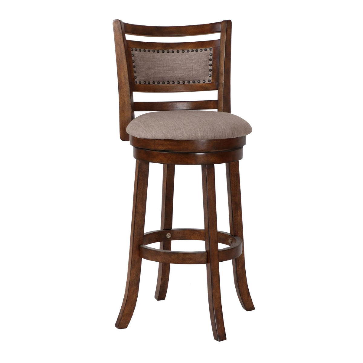 Benjara Curved Swivel Barstool With Fabric Padded Seating, Brown And Beige