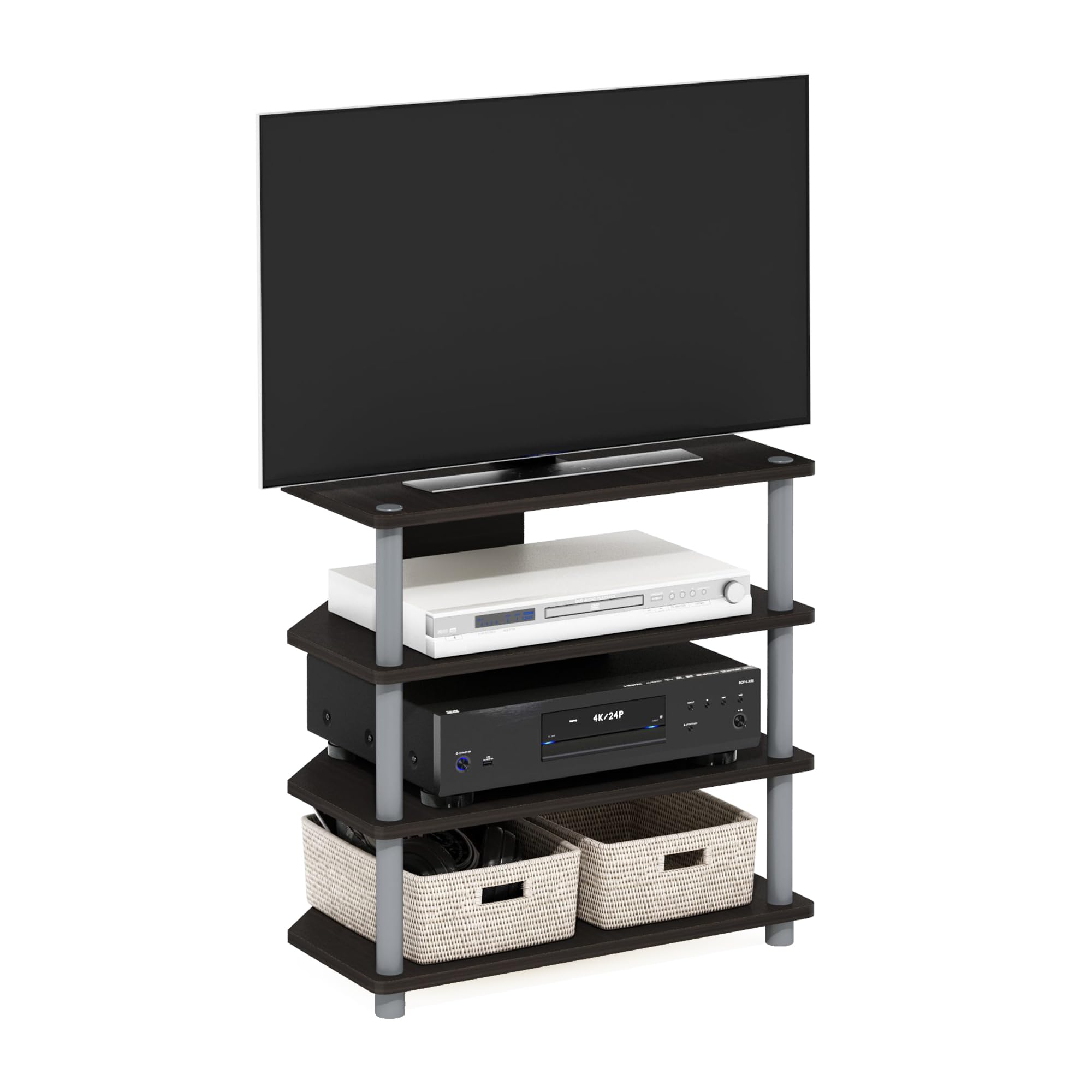Furinno 15093CC/BK Turn-N-Tube Easy Assembly 3-Tier Petite TV Stand, Espresso