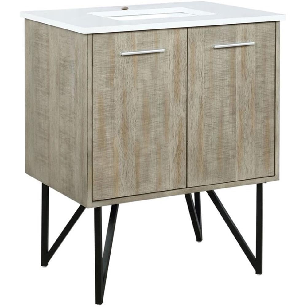 Rustic Acacia Bath Vanity 30 in. W x 20 in. D, with White Quartz Top