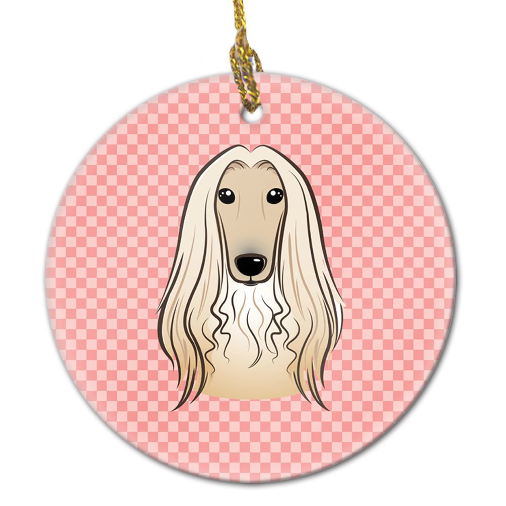 Checkerboard Pink Afghan Hound Ceramic Ornament BB1244CO1