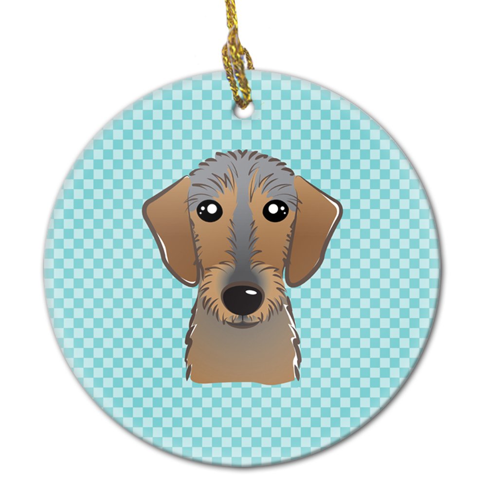 Checkerboard Blue Wirehaired Dachshund Ceramic Ornament BB1171CO1