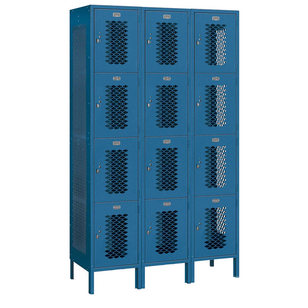 15 Wide Four Tier Vented Metal Locker - 3 Wide - 6 Feet High - 18 Inches Deep - Blue - Unassembled