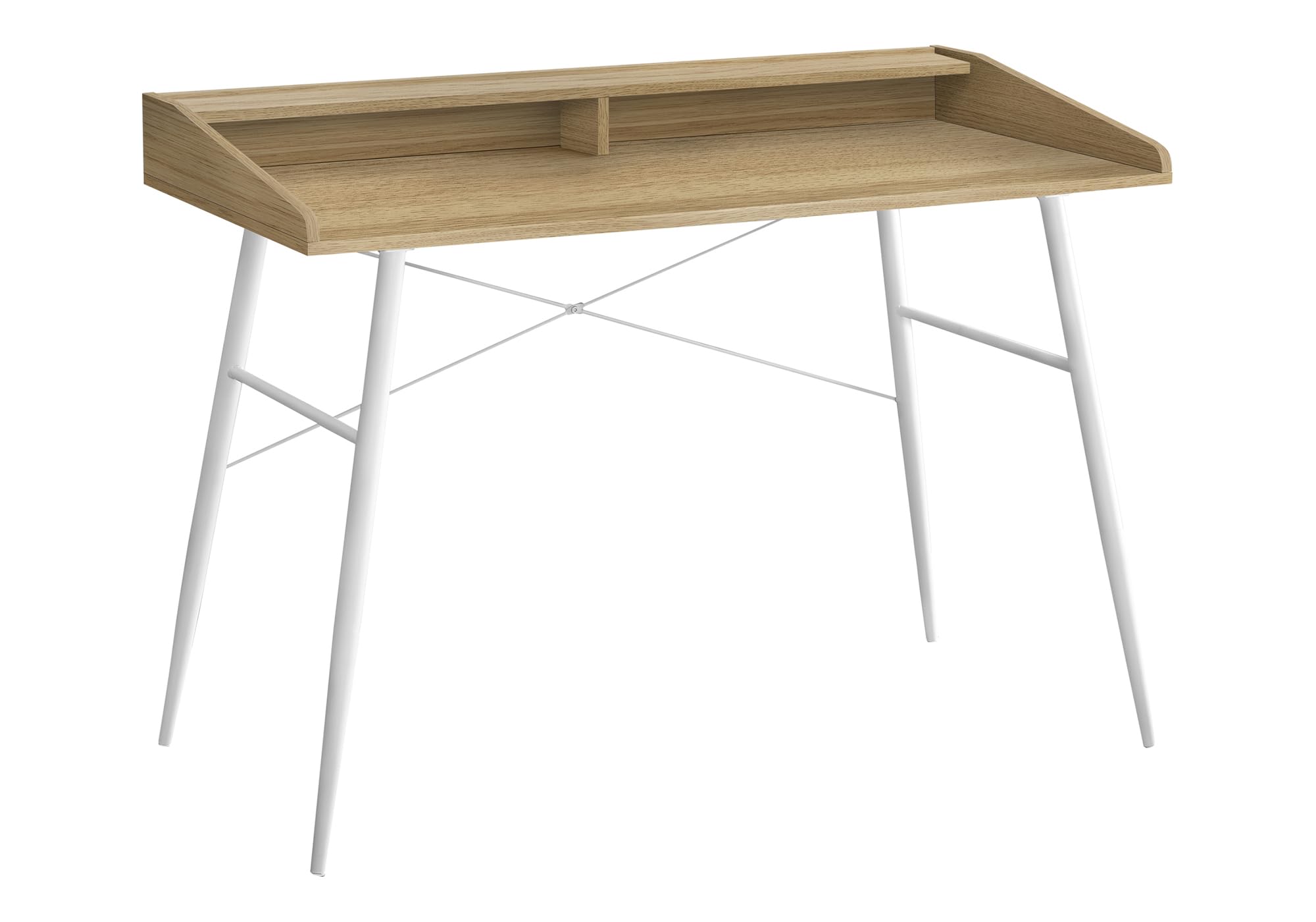 Monarch Specialties 7534 Computer Desk, Home Office, Laptop, Storage Shelves, 48' L, Work, Metal, Laminate, Contemporary, Modern Desk-48, 47.25' L X 23.75' W X 34' H, Natural Wood-Look/White
