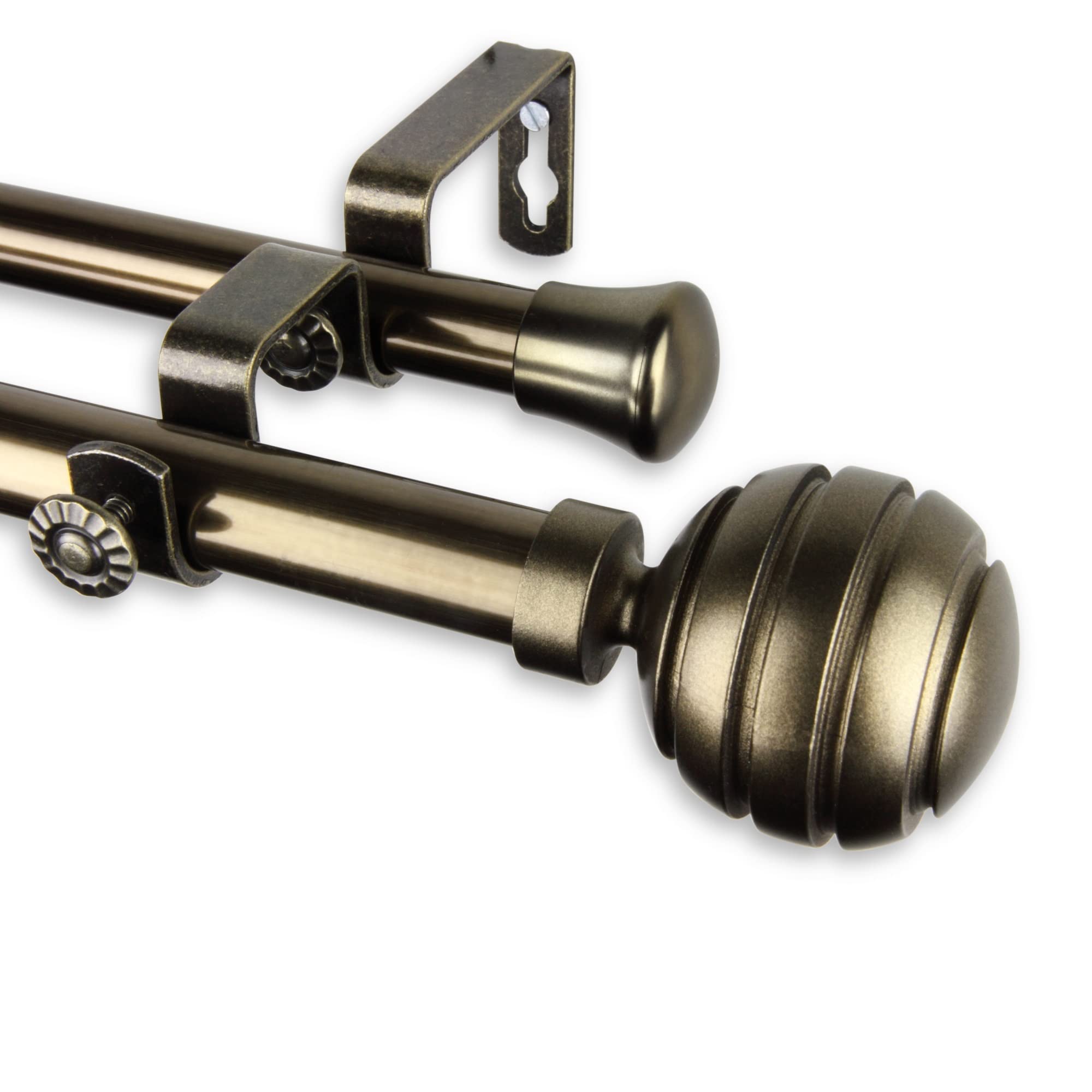 Olga Double Curtain Rod 3/4 inch dia. 66-120 - Antique Brass