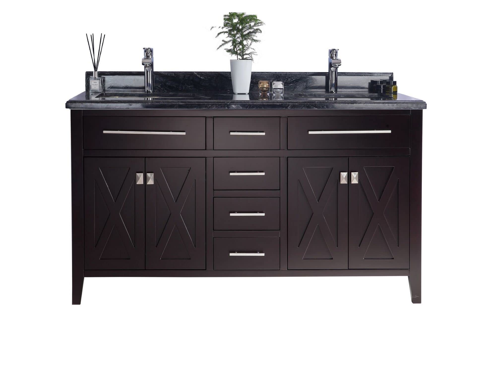 Wimbledon - 60 - Brown Cabinet + Black Wood Marble Countertop