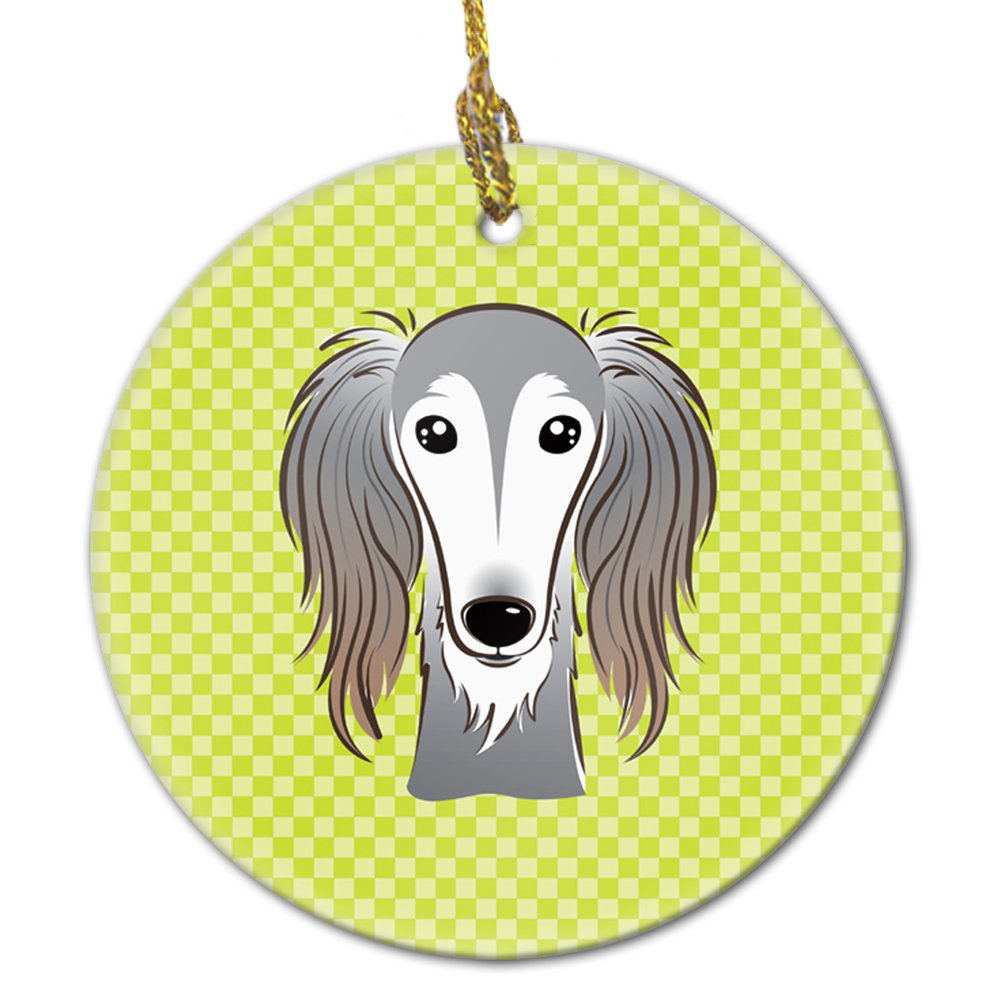 Checkerboard Lime Green Saluki Ceramic Ornament BB1291CO1
