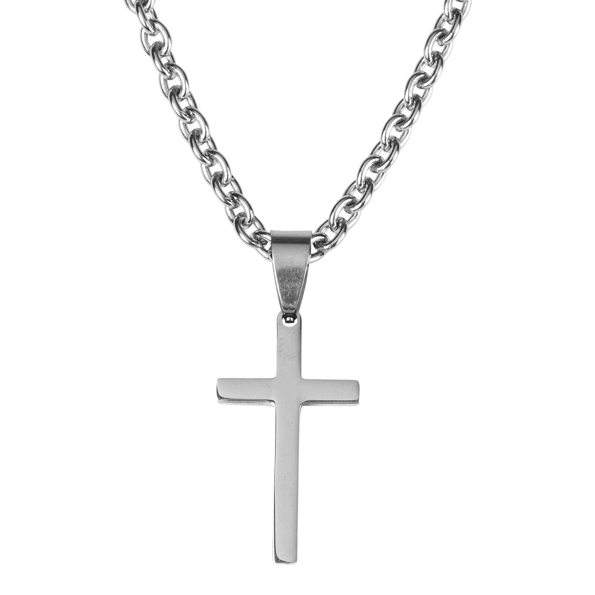 Stainless Steel Slender Box Cross Necklace
