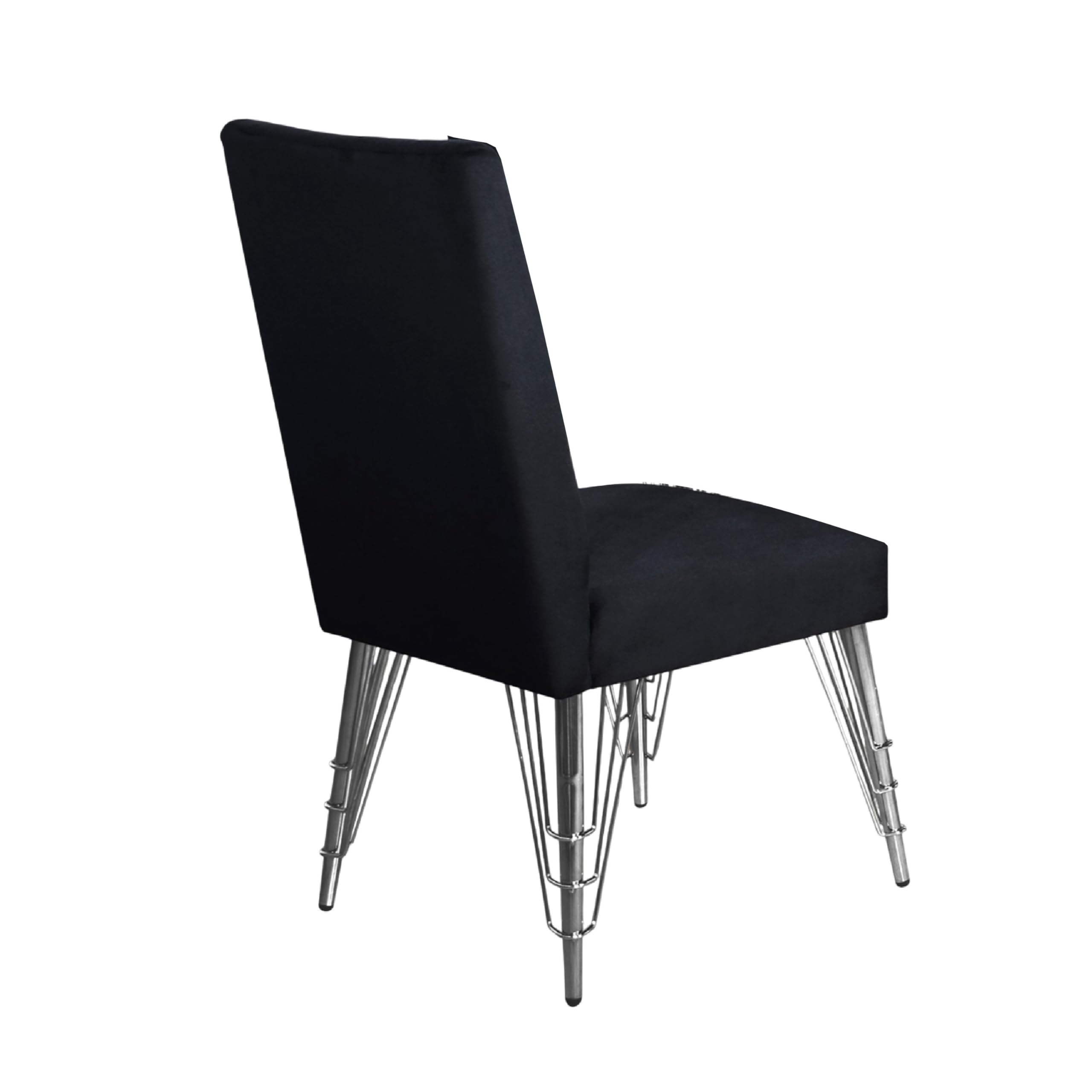 Zoe Dining Side Chair Set of 2, Black Velvet Upholstery, Chrome Legs