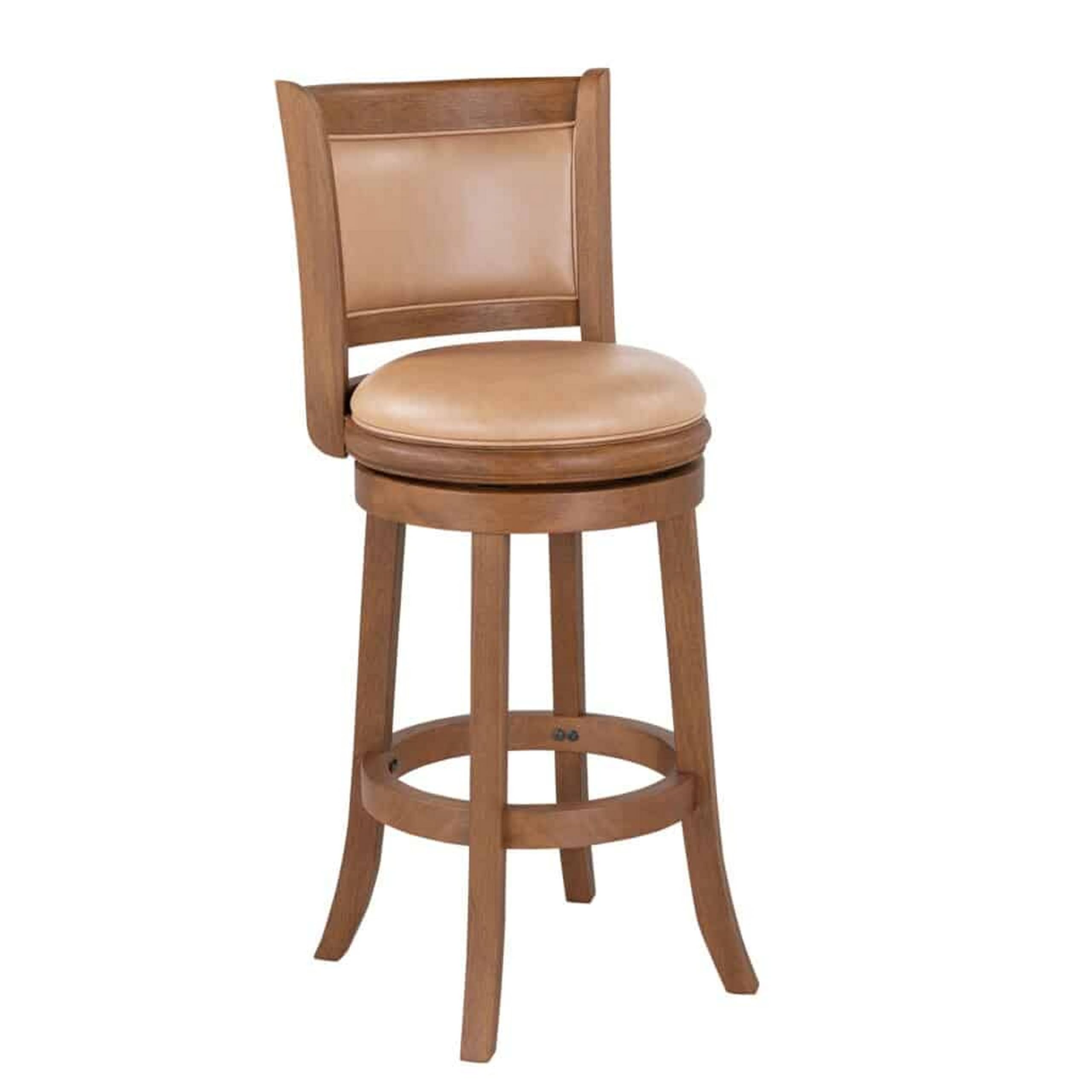 Haley 30 Inch Swivel Barstool Chair, Chestnut Brown Wood, Faux Leather