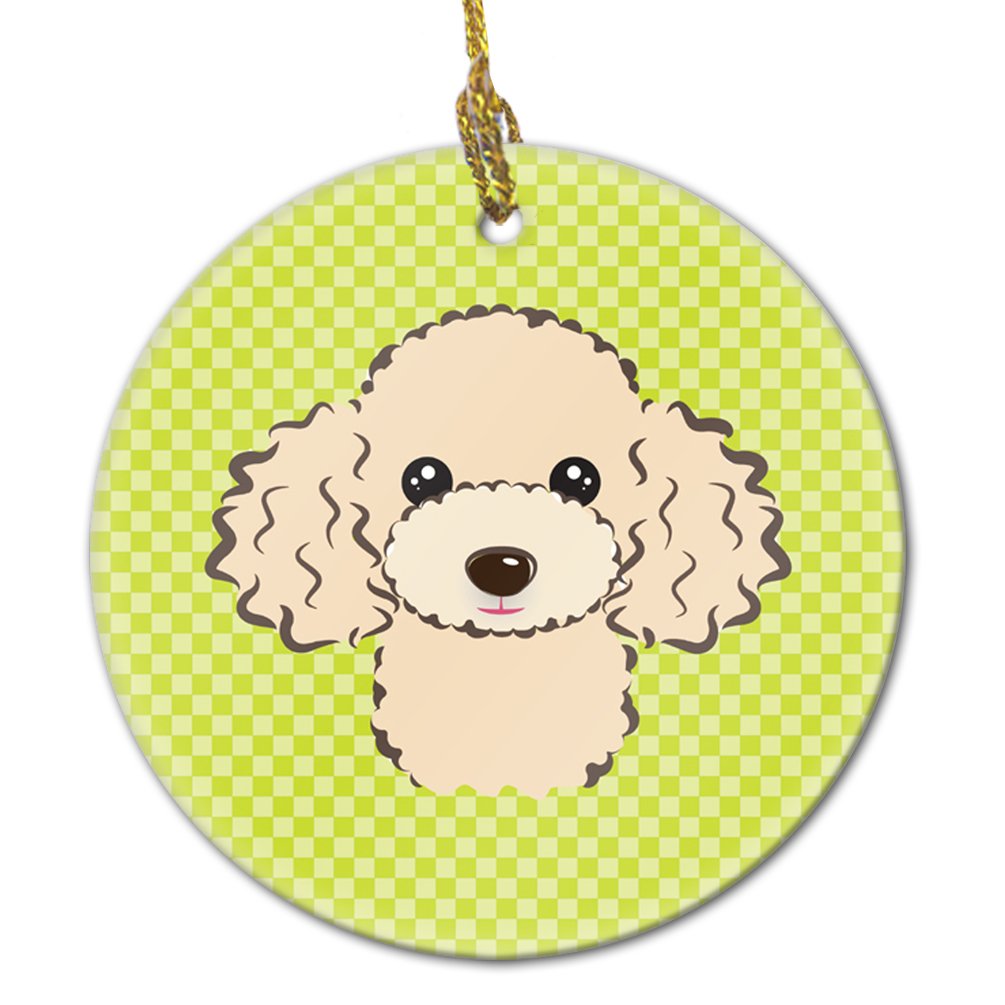 Checkerboard Lime Green Buff Poodle Ceramic Ornament BB1320CO1