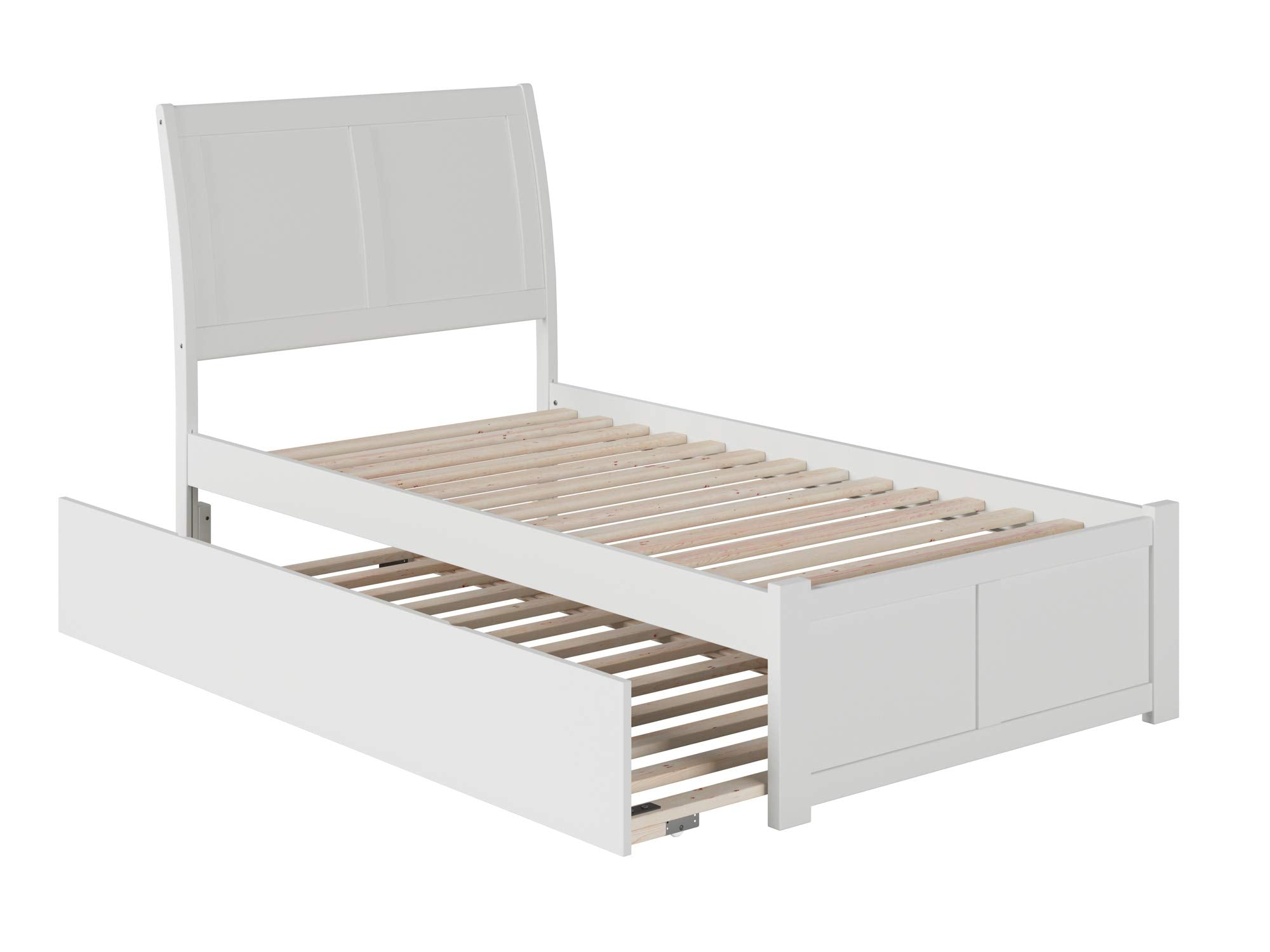 Portland Twin Extra Long Bed with Footboard and Twin Extra Long Trundle in White
