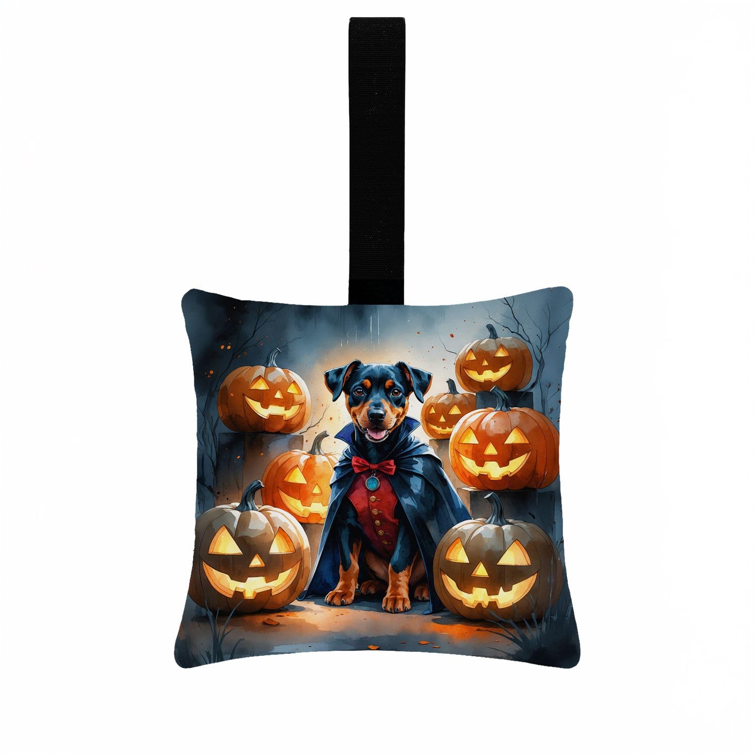 Carolines Treasures Doberman Pinscher Puppy Halloween Mini Hanging Pillow Ornament 3.5  3.5 Decorative Door-Knob & Tree Hanger, Soft Fabric Cushion