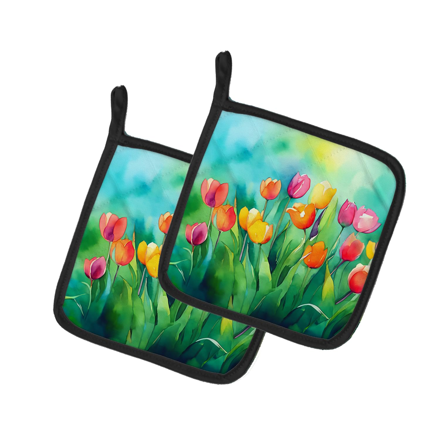 Tulips in Watercolor Pair of Pot Holders