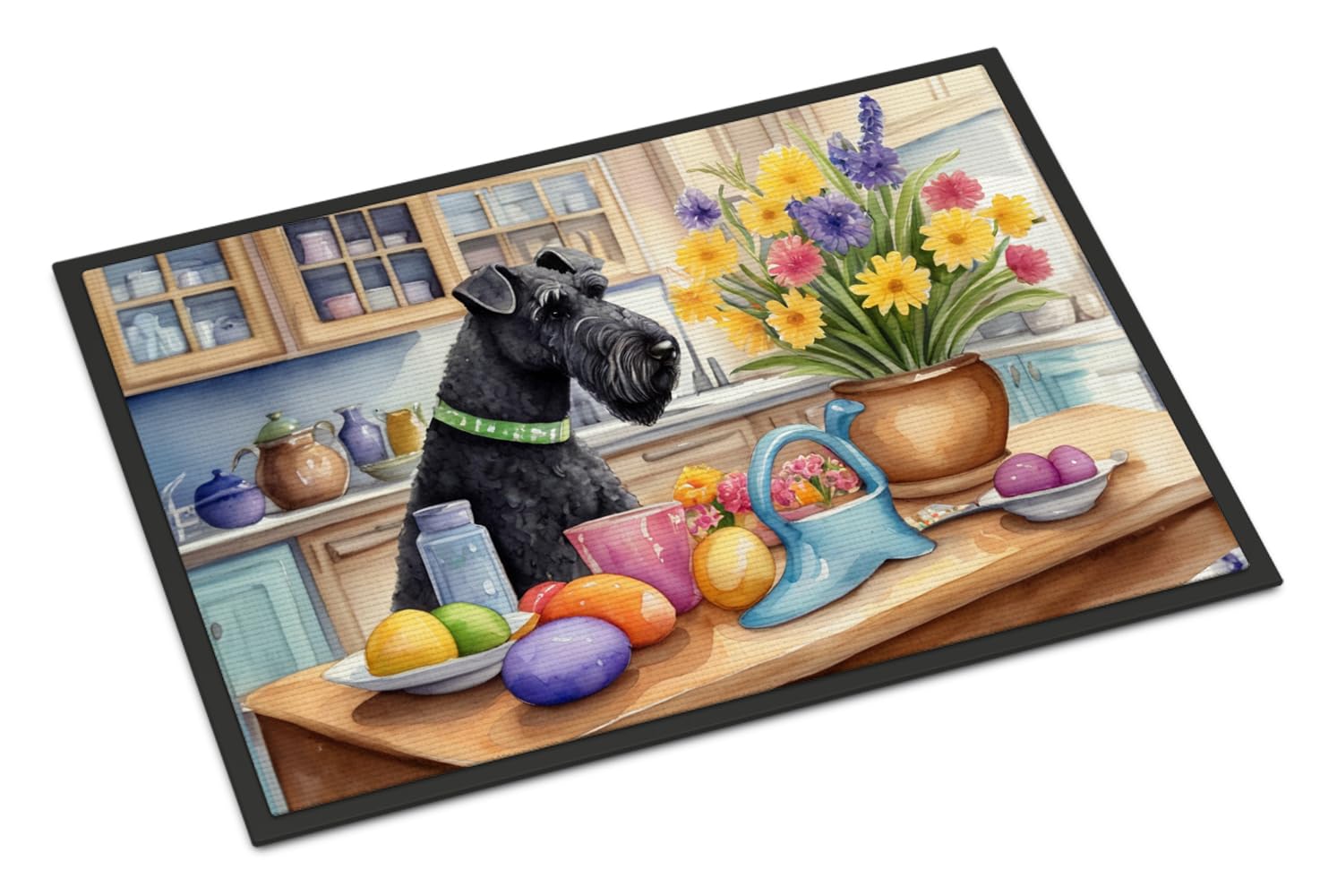Carolines Treasures DAC6841MAT Decorating Easter Kerry Blue Terrier Doormat Front Door Mat Indoor Outdoor Rugs for Entryway, Non Slip Washable Low Pile, 18H X 27W