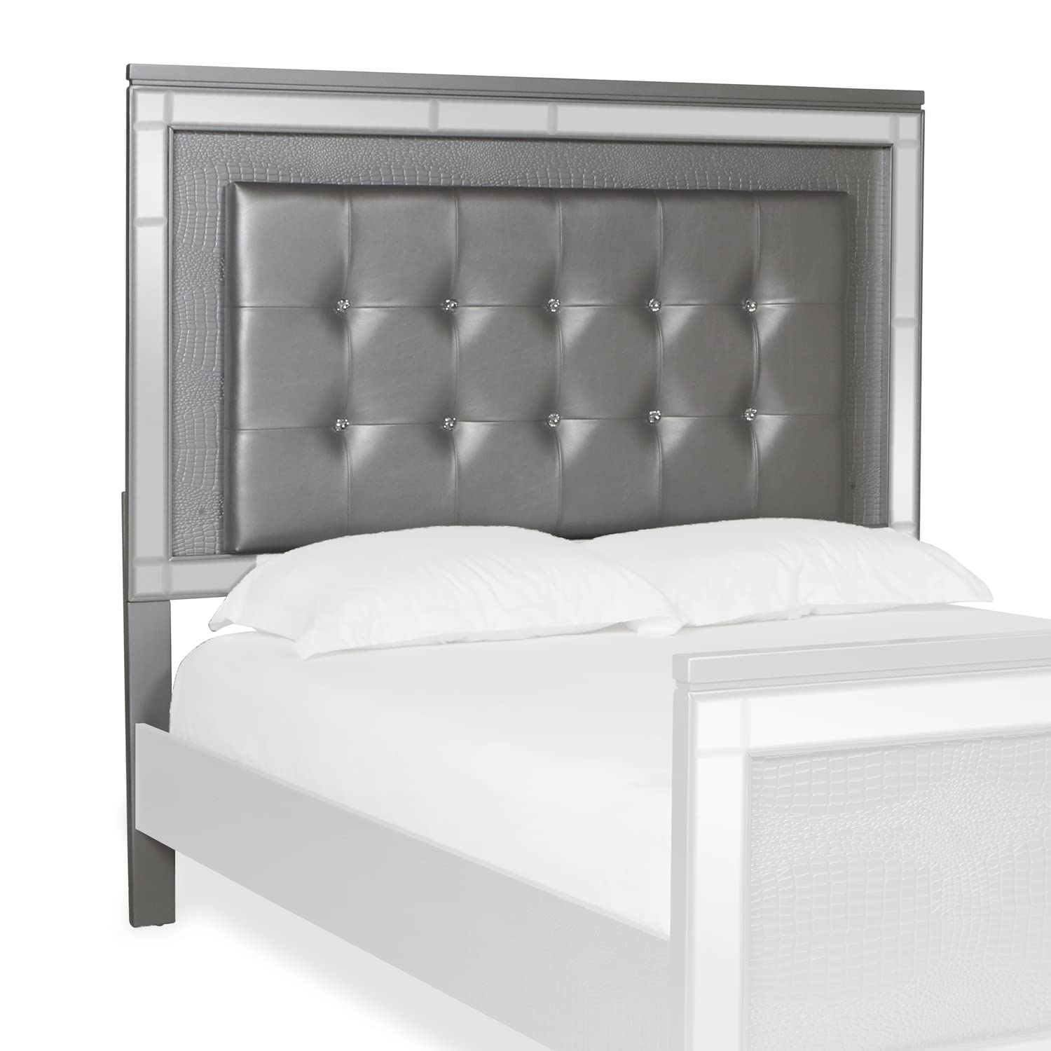 Faux Crystal Tufted Fabric Twin Headboard with LED Trim, Gray