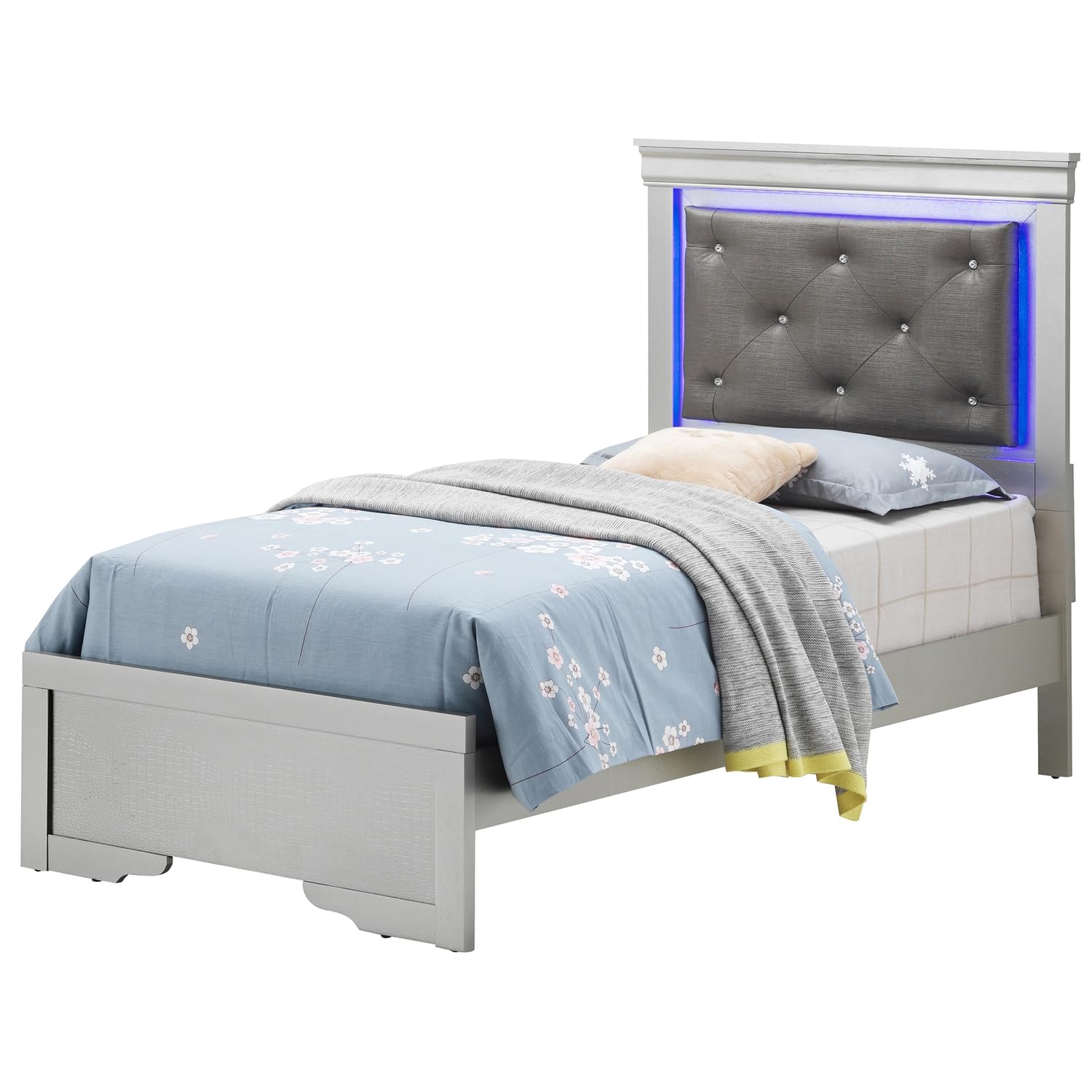Lorana Silver Champagne and Black Twin Panel Beds