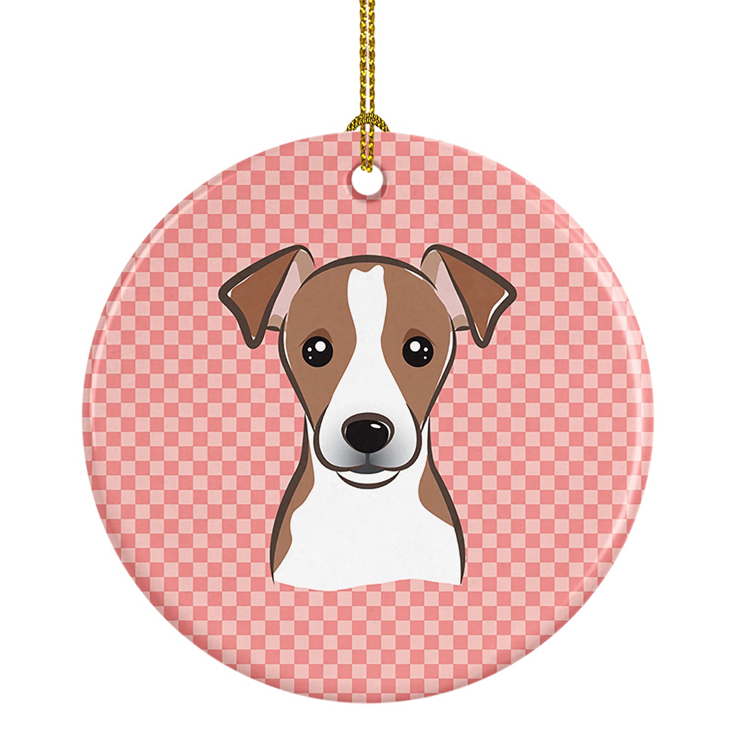 Checkerboard Pink Jack Russell Terrier Ceramic Ornament BB1260CO1
