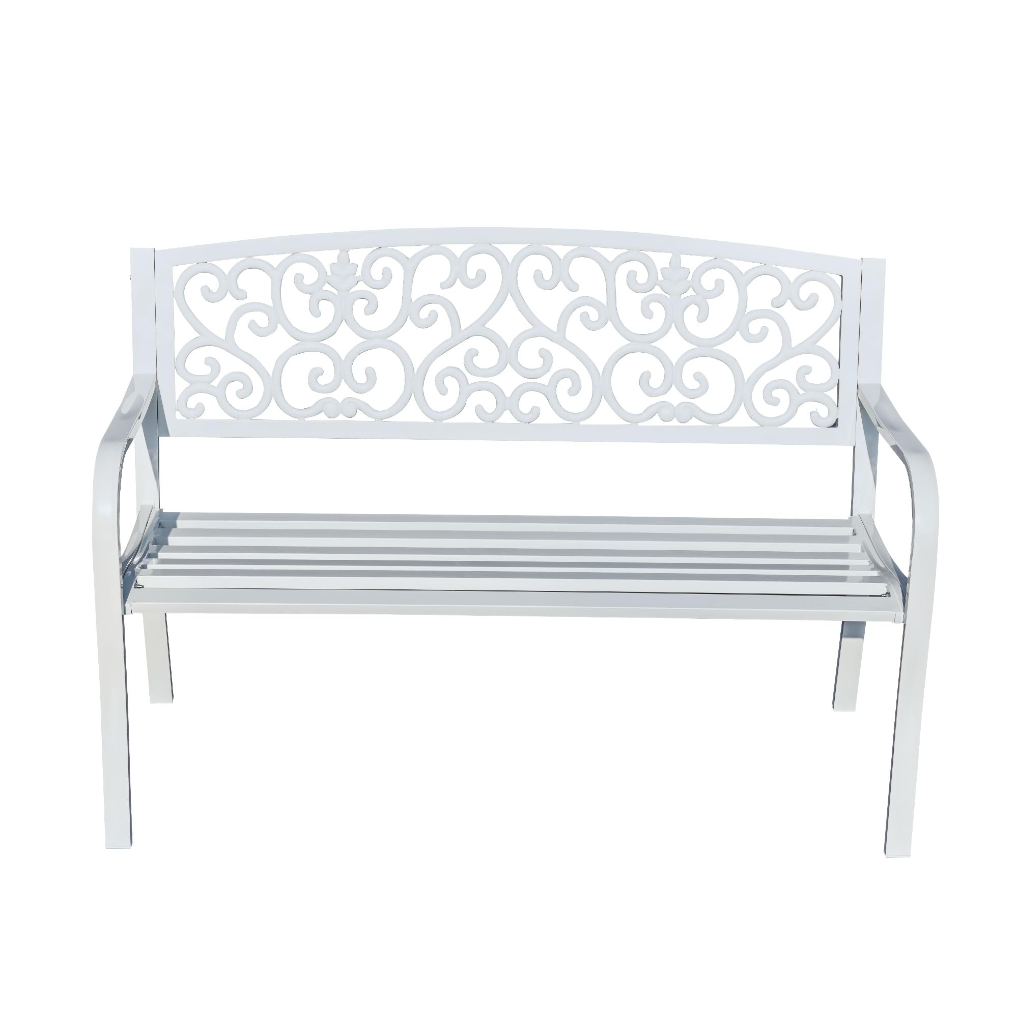 Hi-Line Gift Ltd 78661-B-WT Harmony in White- Steel and Cast Iron Garden Bench for Outdoor Serenity