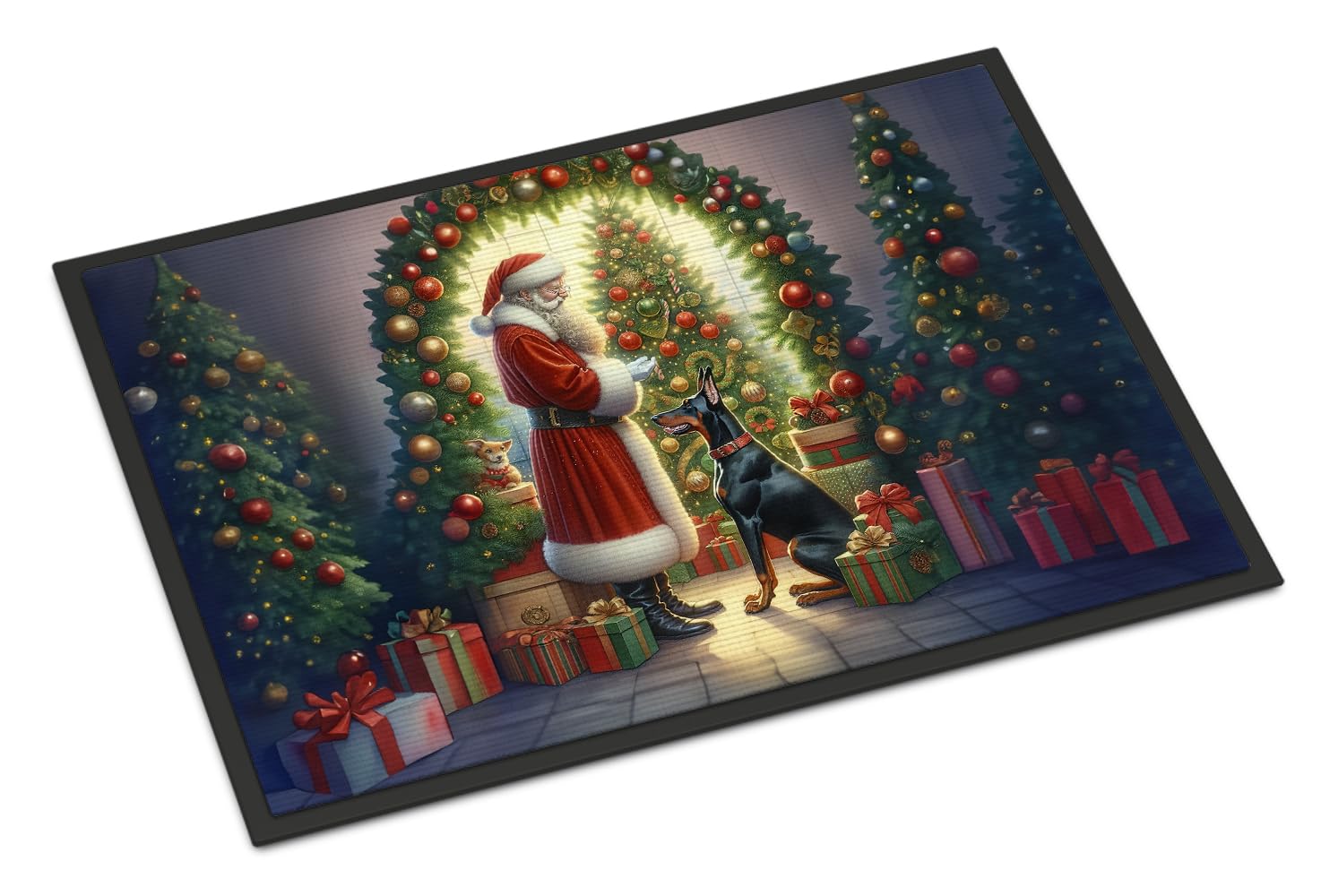 Carolines Treasures DAC4104MAT Doberman Pinscher and Santa Claus Doormat Front Door Mat Indoor Outdoor Rugs for Entryway, Non Slip Washable Low Pile, 18H X 27W