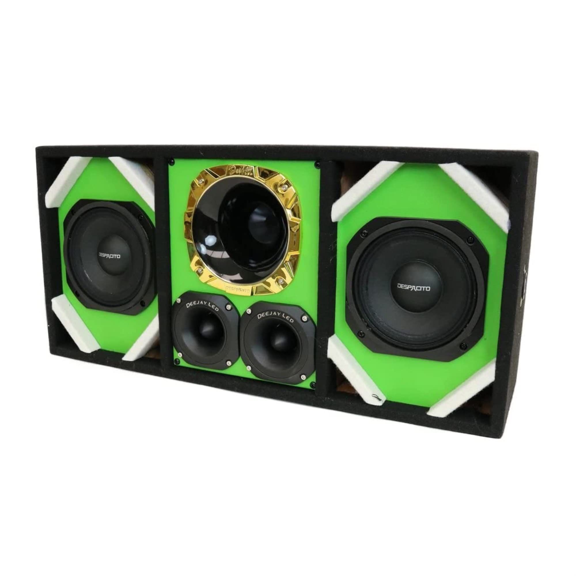Loaded Box withTwo Despacito Heavy Duty 6-in Woofers One Horn and withTwo Bullet Tweeters GREEN