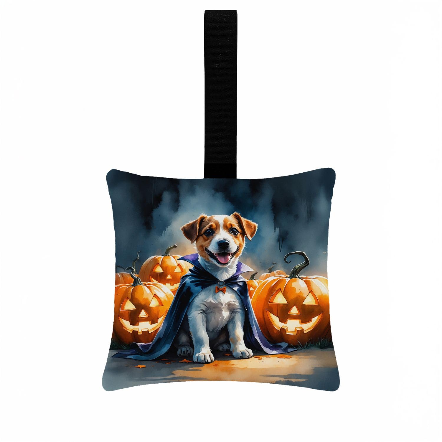Carolines Treasures Jack Russell Terrier Puppy Halloween Mini Hanging Pillow Ornament 3.5  3.5 Decorative Door-Knob & Tree Hanger, Soft Fabric Cushion