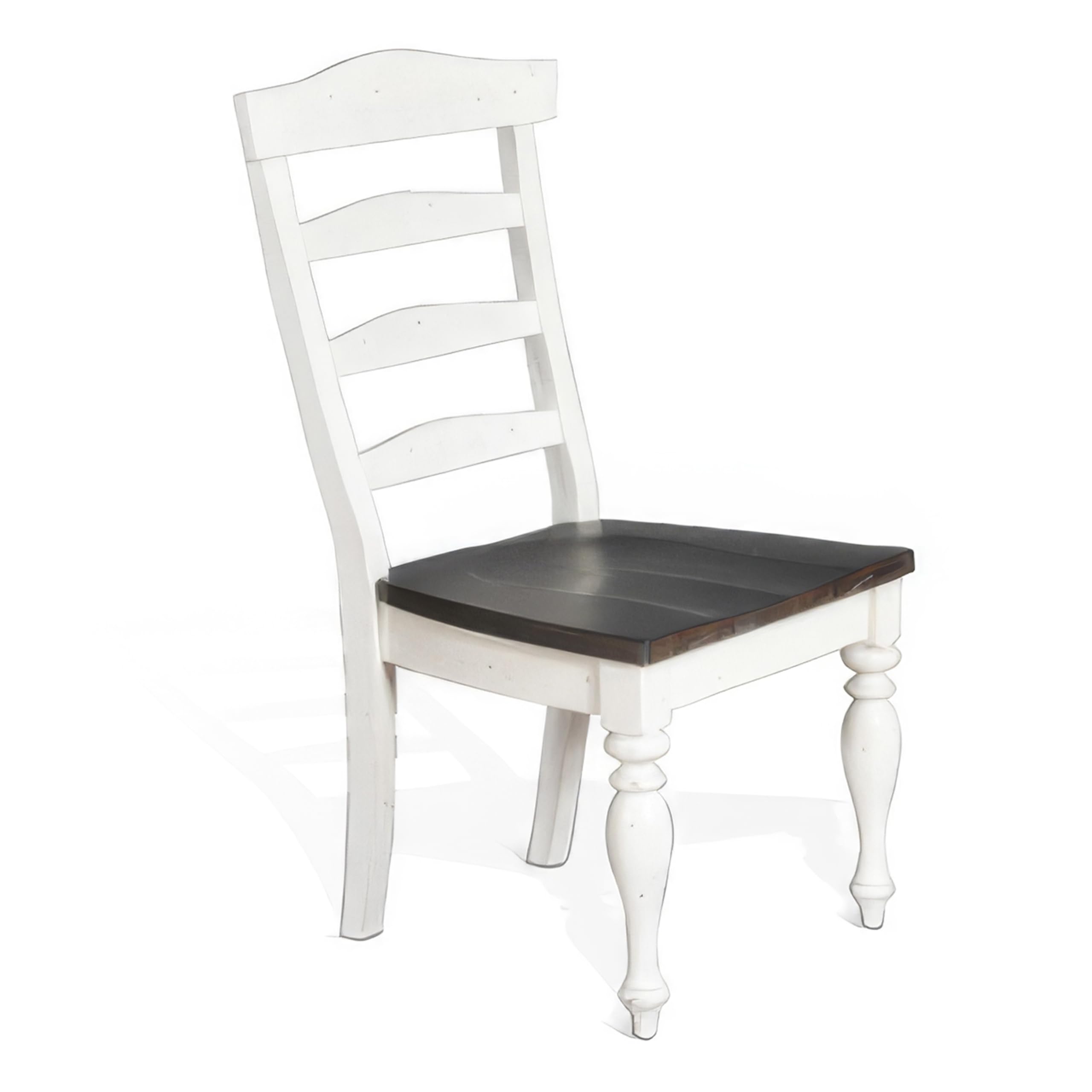 Orso Dining Chair, Ladderback Design, White and Dark Brown Mindi Wood