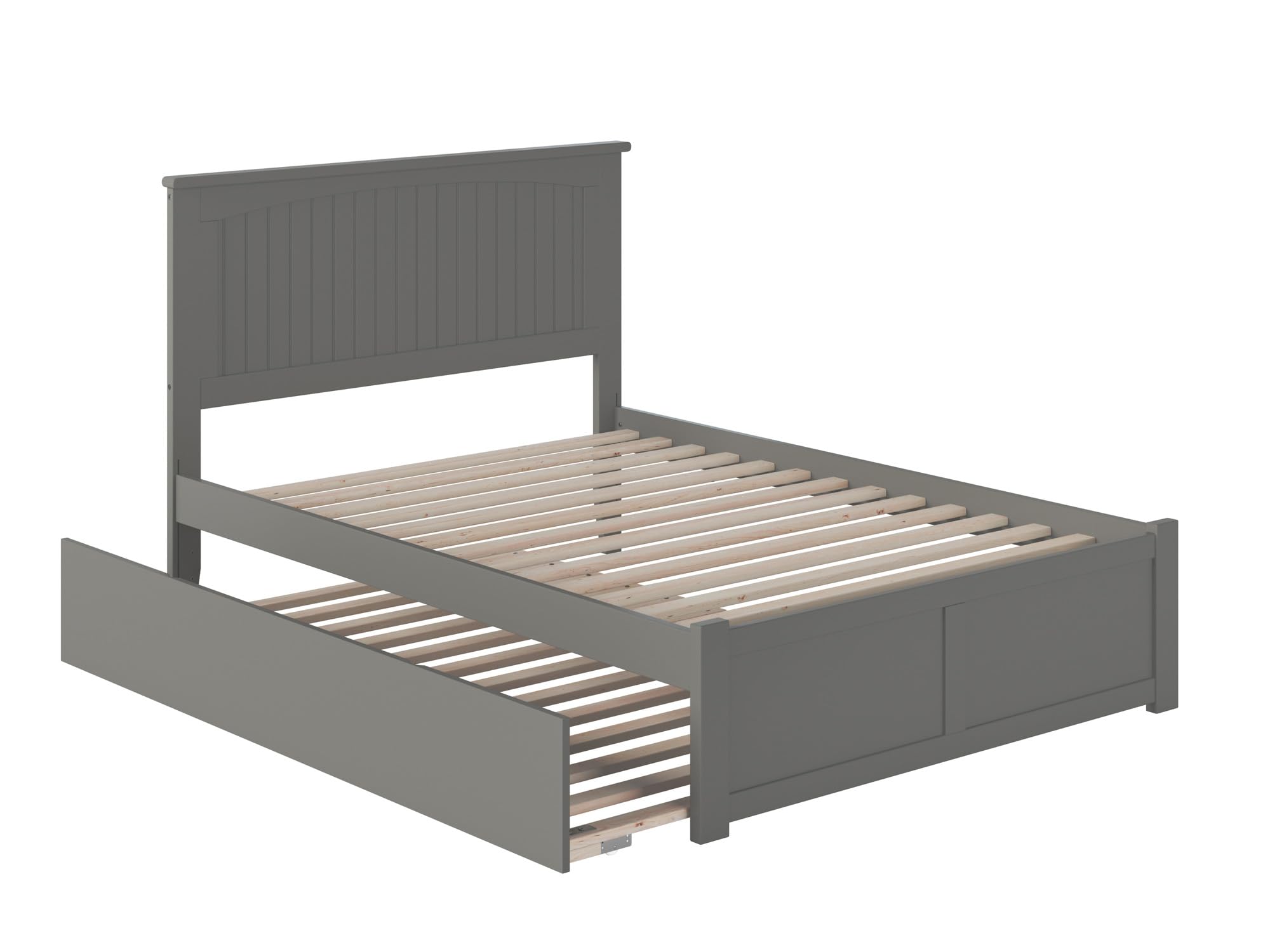 Nantucket Full Solid Wood Platform Bed with Footboard & Full Trundle in Grey