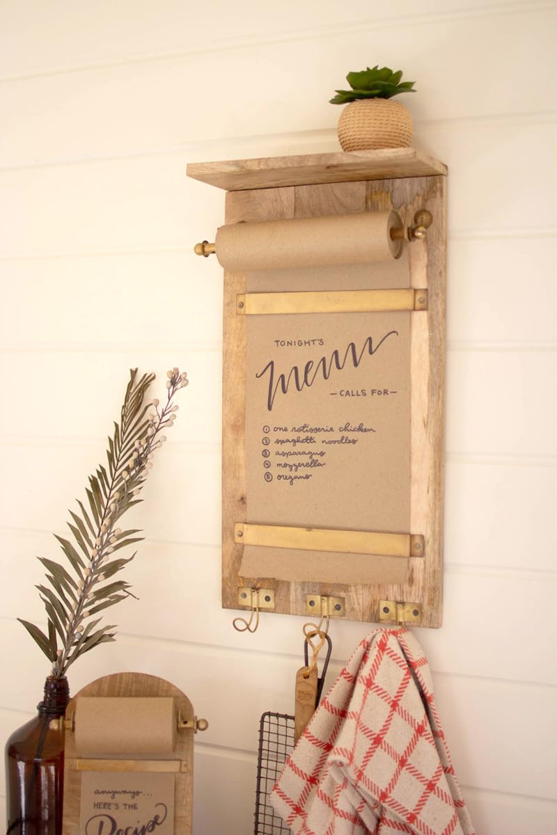 Kalalou Nde1466 Wooden Wall Note Roll With Coat Hooks