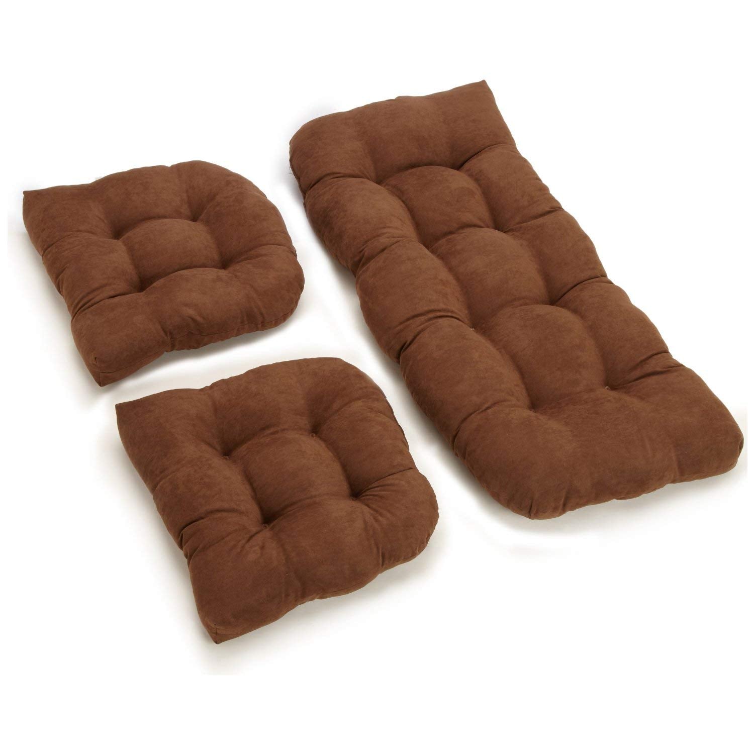 U-Shaped Microsuede Tufted Settee Cushion Set (Set of 3) - Chocolate
