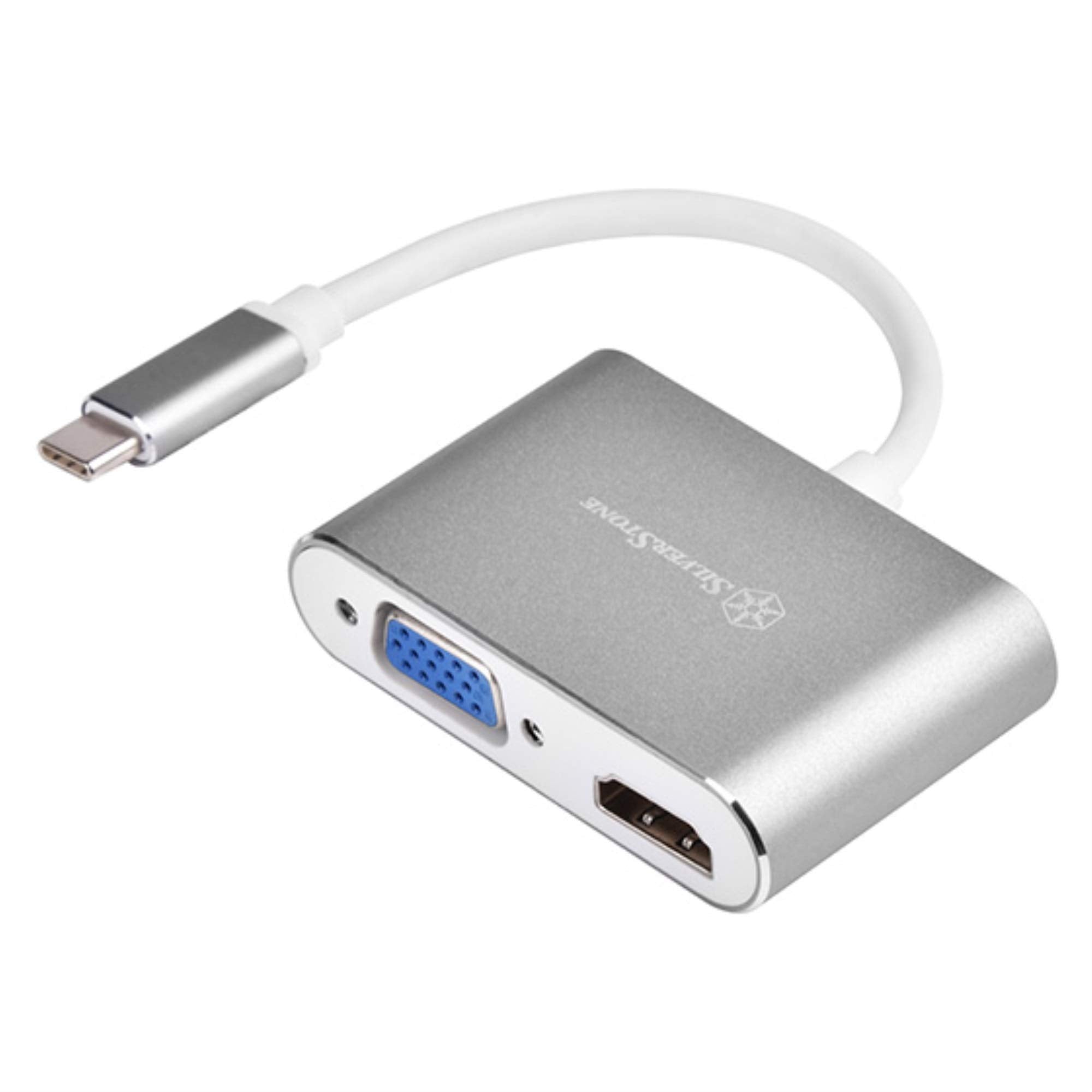 USB Type-C to VGA and HDMI  adapter, HDMI supports 4Kx2K@30Hz, VGA support 1920x1200@120Hz, dual screen display simultaneously,charcoal
