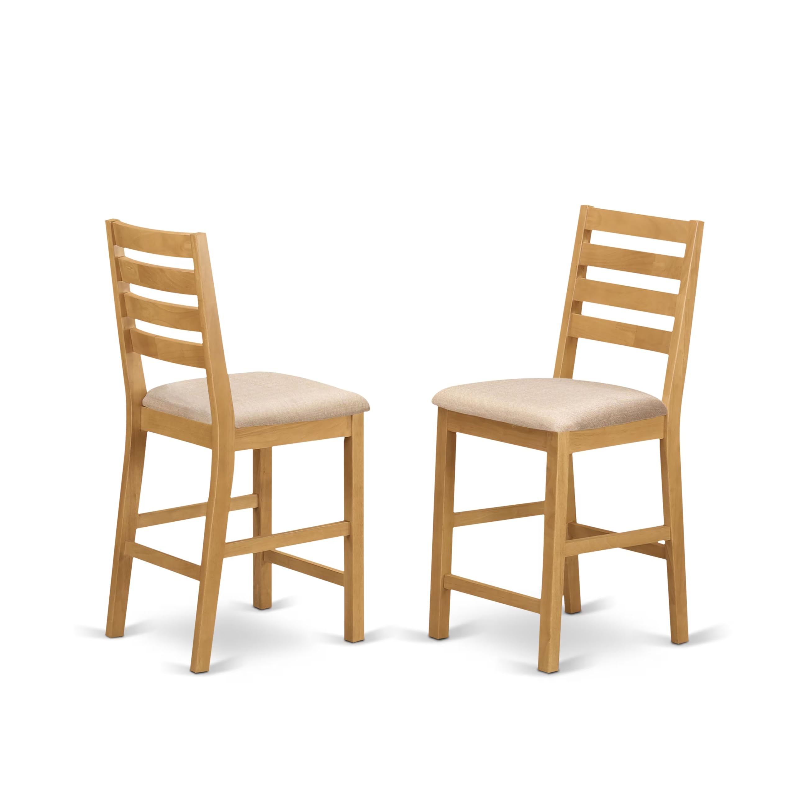 East West Furniture CFS-OAK-C Caf Counter Height Barstools - Linen Fabric Upholstered Wooden Chairs, Set of 2, Oak
