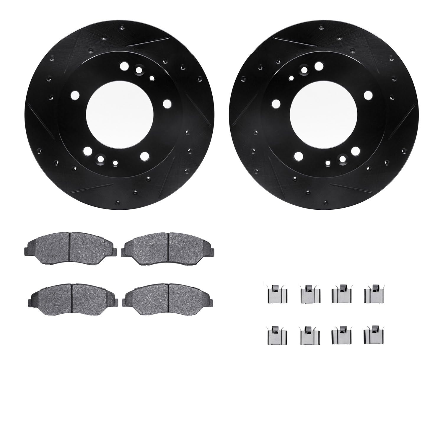R1 Concepts Drilled and Slotted Black Disc Brake Rotor Set with Semi-Met Pads and Hardware WHYH1-21006