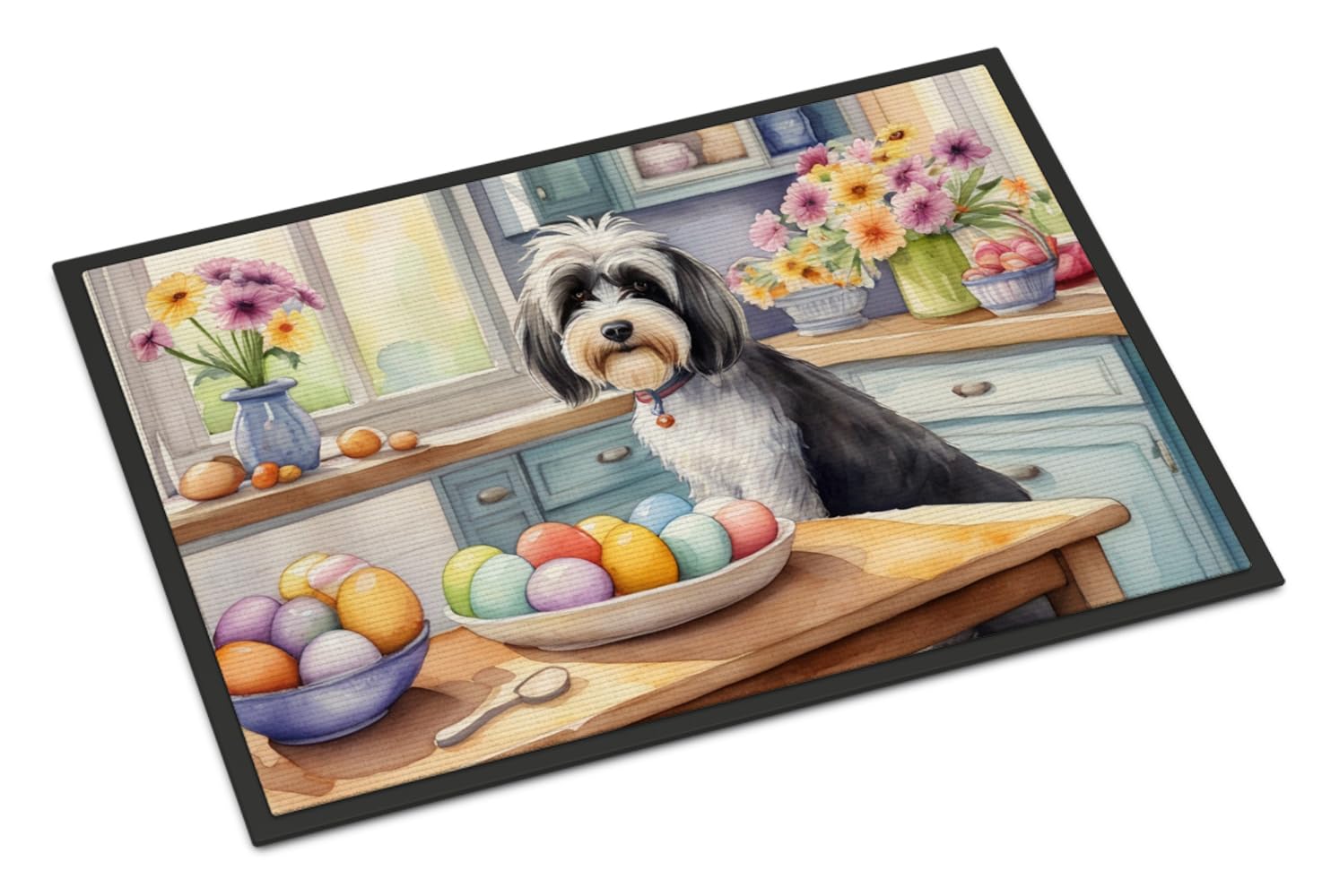 Carolines Treasures DAC6913JMAT Decorating Easter Tibetan Terrier Doormat Front Door Mat Indoor Outdoor Rugs for Entryway, Non Slip Washable Low Pile, 24H X 36W