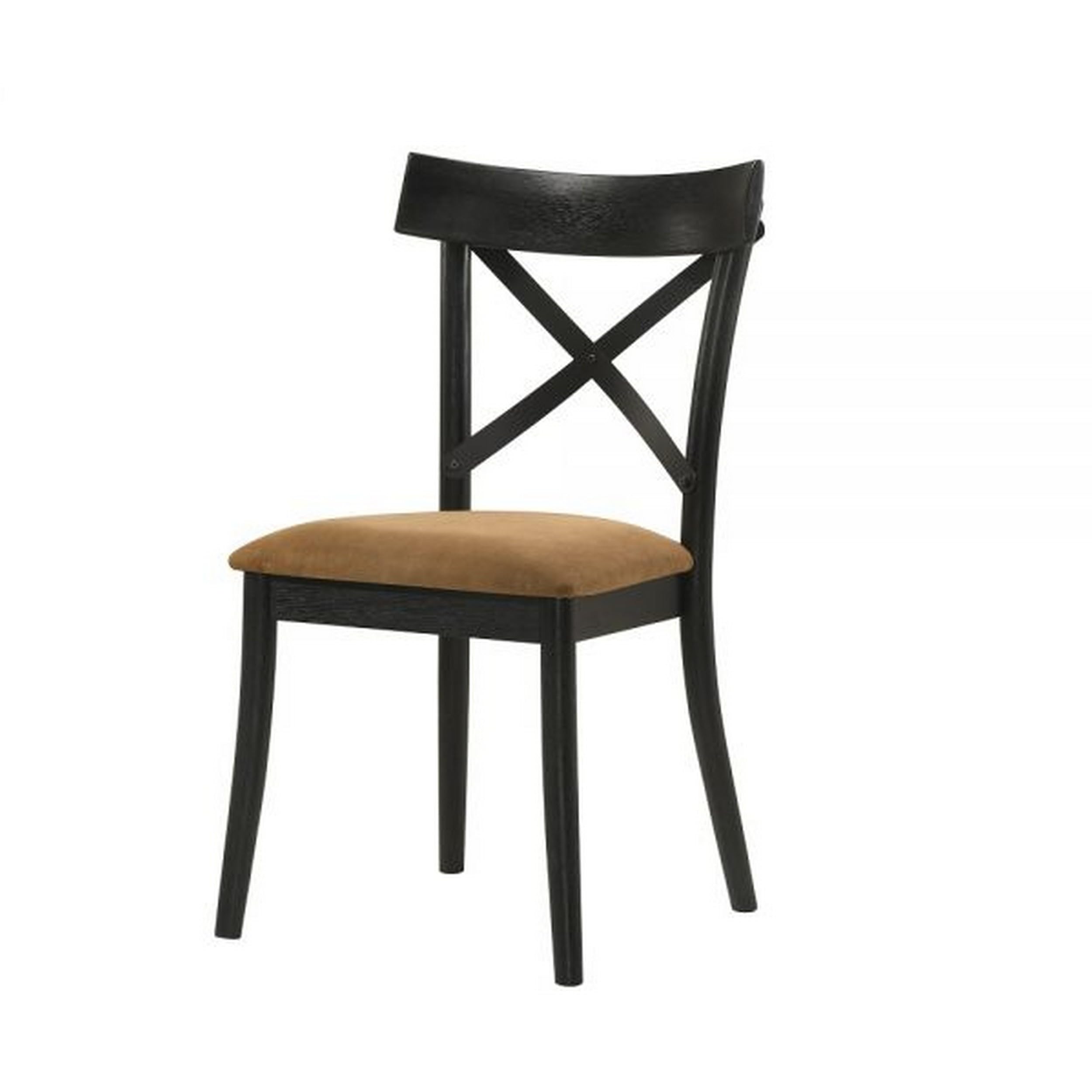 Hilly 21 Inch Dining Chair, Set of 2, Crossbuck Backrest, Brown and Black