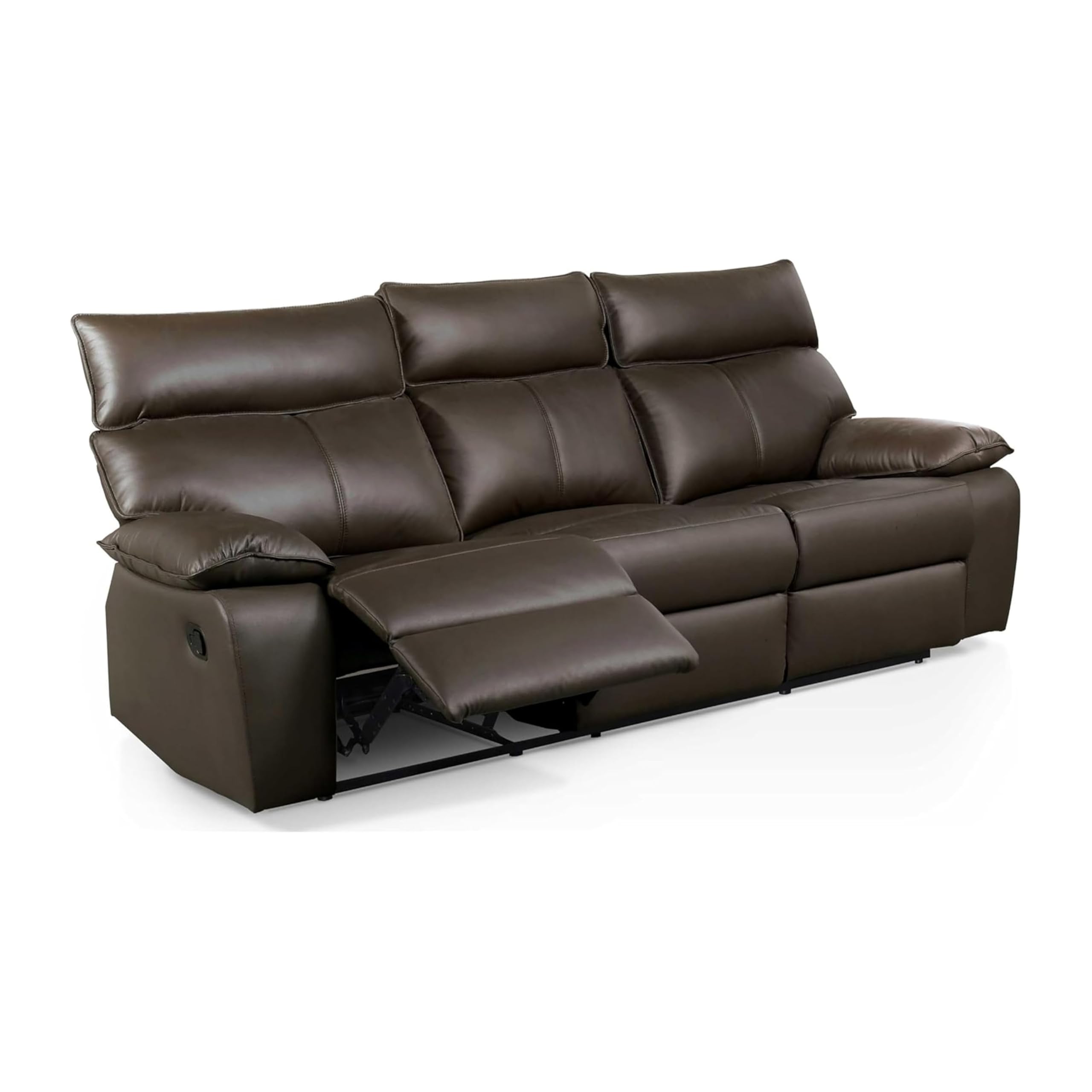 Ozy Manual Recliner Sofa, Pillow Arms, Brown Vegan Leather 88 Inch