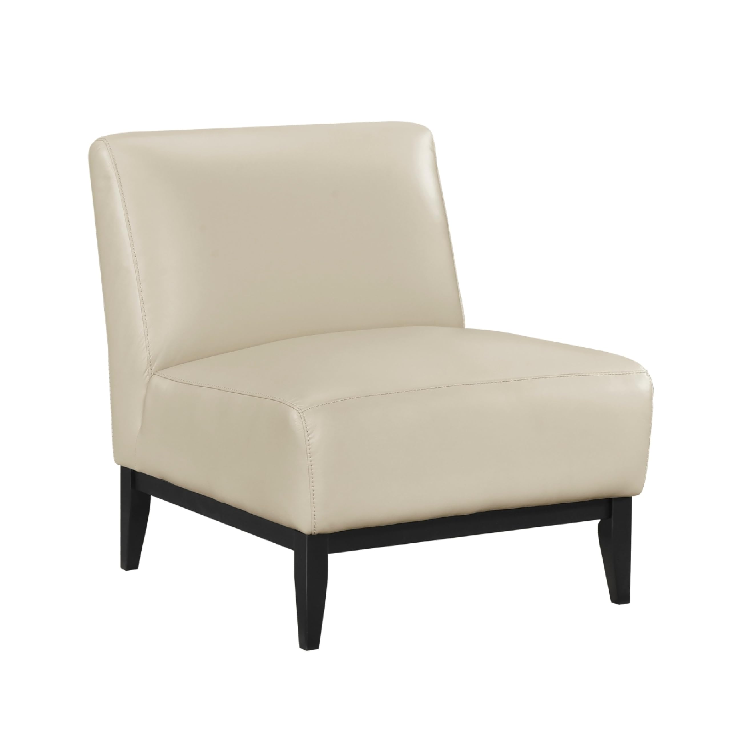 Hoy Accent Chair, Beige Top Grain Leather, Black Solid Wood Legs