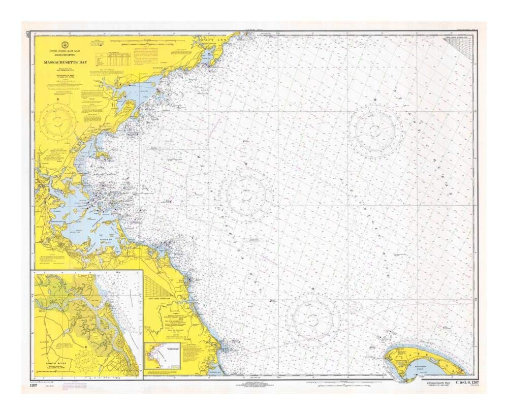 Nautical Chart - Massachusetts Bay ca. 1970-Paper Art-24x20”