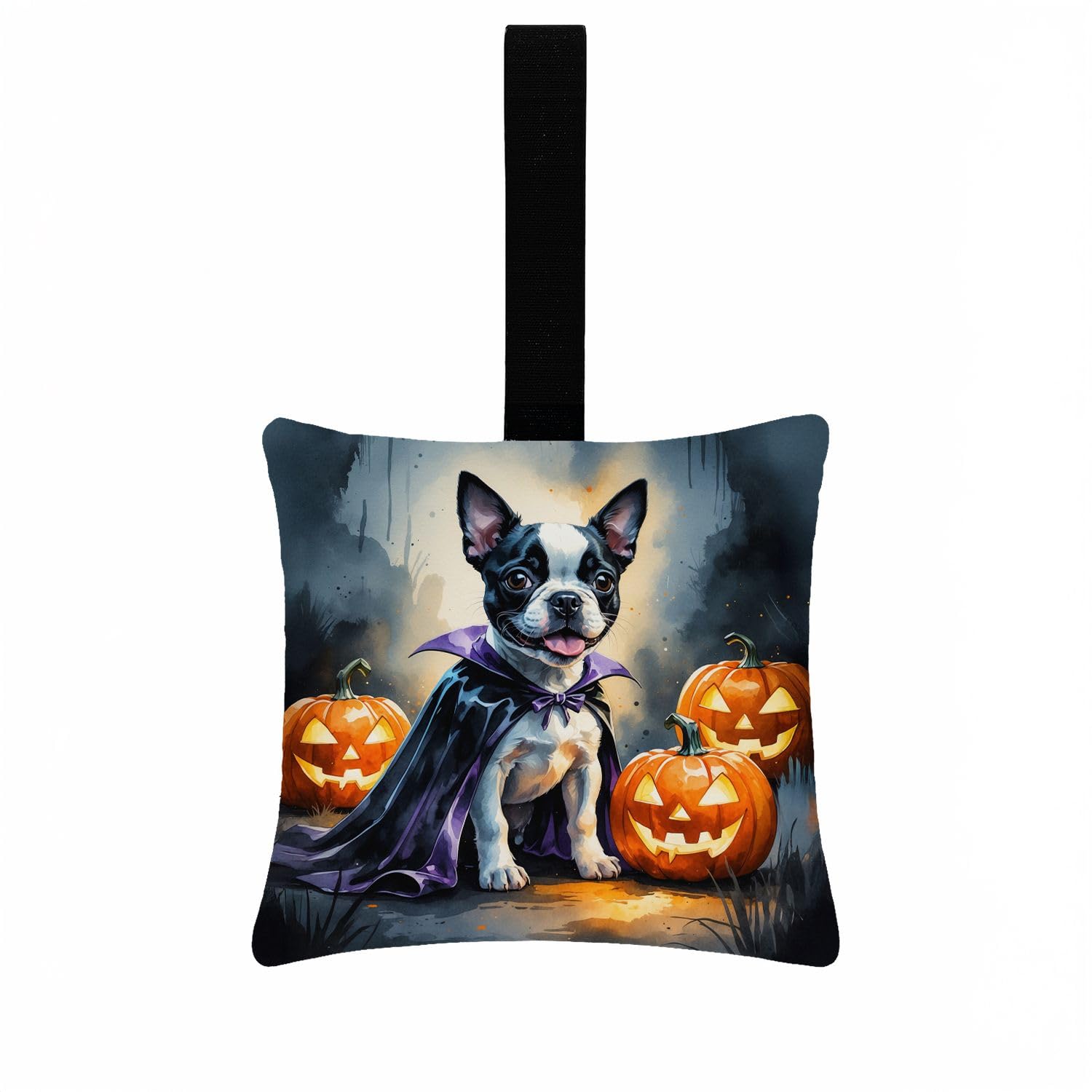 Carolines Treasures Boston Terrier Puppy Halloween Mini Hanging Pillow Ornament 3.5  3.5 Decorative Door-Knob & Tree Hanger, Soft Fabric Cushion
