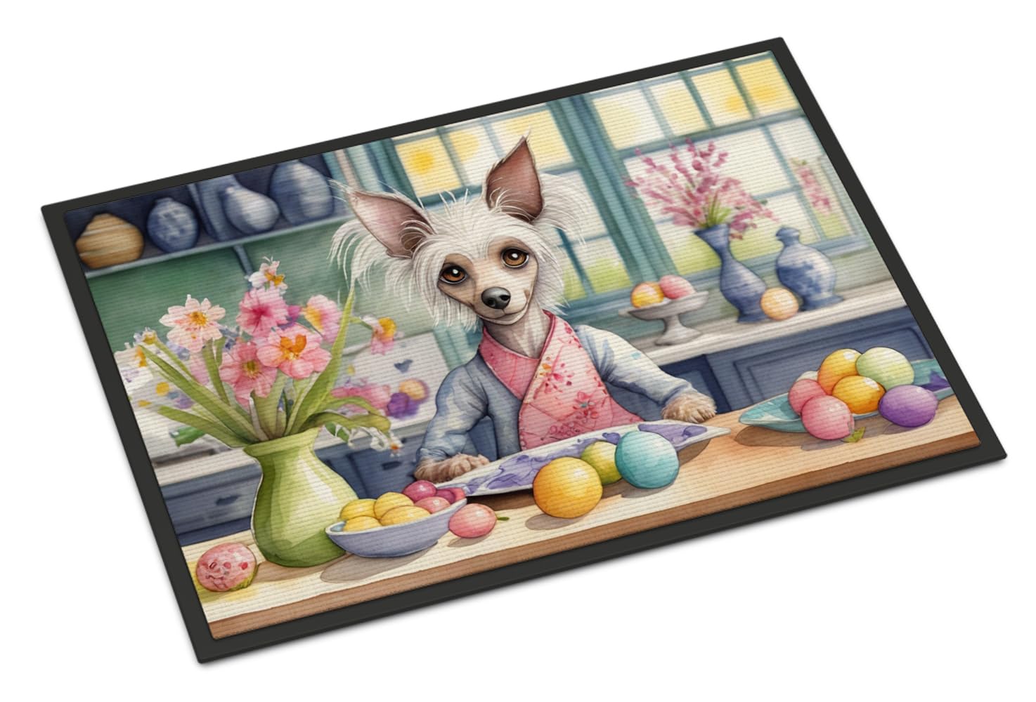Carolines Treasures DAC6790JMAT Decorating Easter Chinese Crested Doormat Front Door Mat Indoor Outdoor Rugs for Entryway, Non Slip Washable Low Pile, 24H X 36W