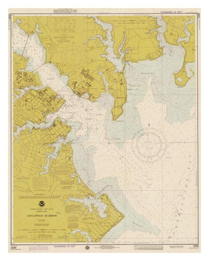 Nautical Chart - Annapolis Harbor ca. 1975 - Sepia Tinted-Paper Art-26x32”