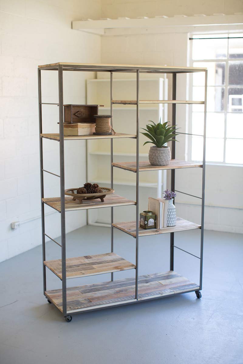 Recycled Wood And Metal Adjustable Shelving Unit